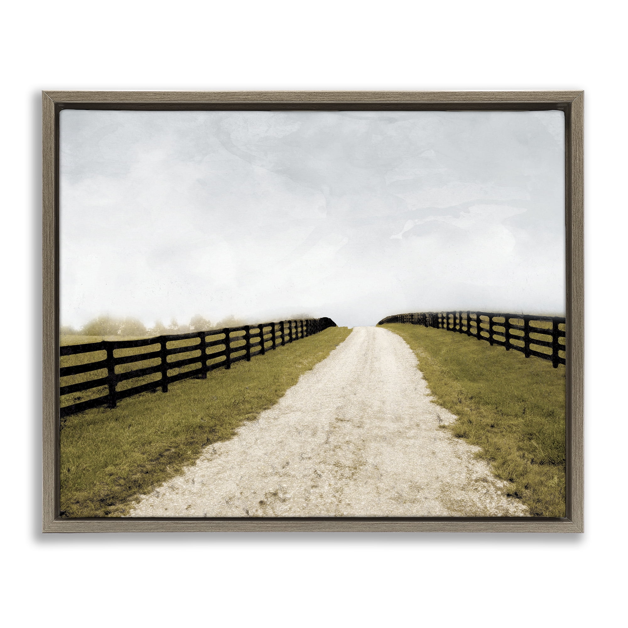 Stupell Industries Fenced Countryside Lane Brown Framed Floater Canvas Wall Art, design by Ynon Mabat