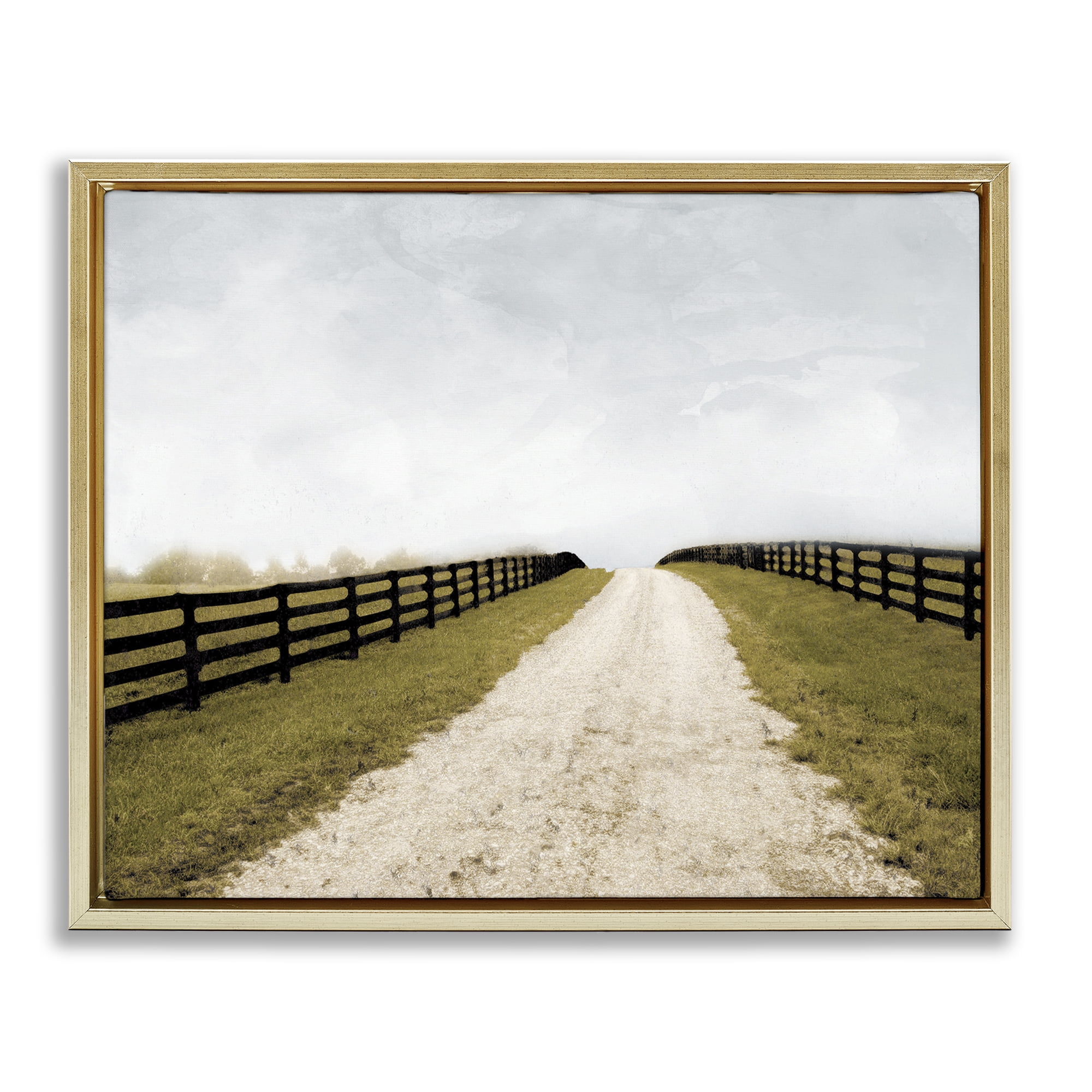 Stupell Industries Fenced Countryside Lane Gold Framed Floater Canvas Wall Art, design by Ynon Mabat