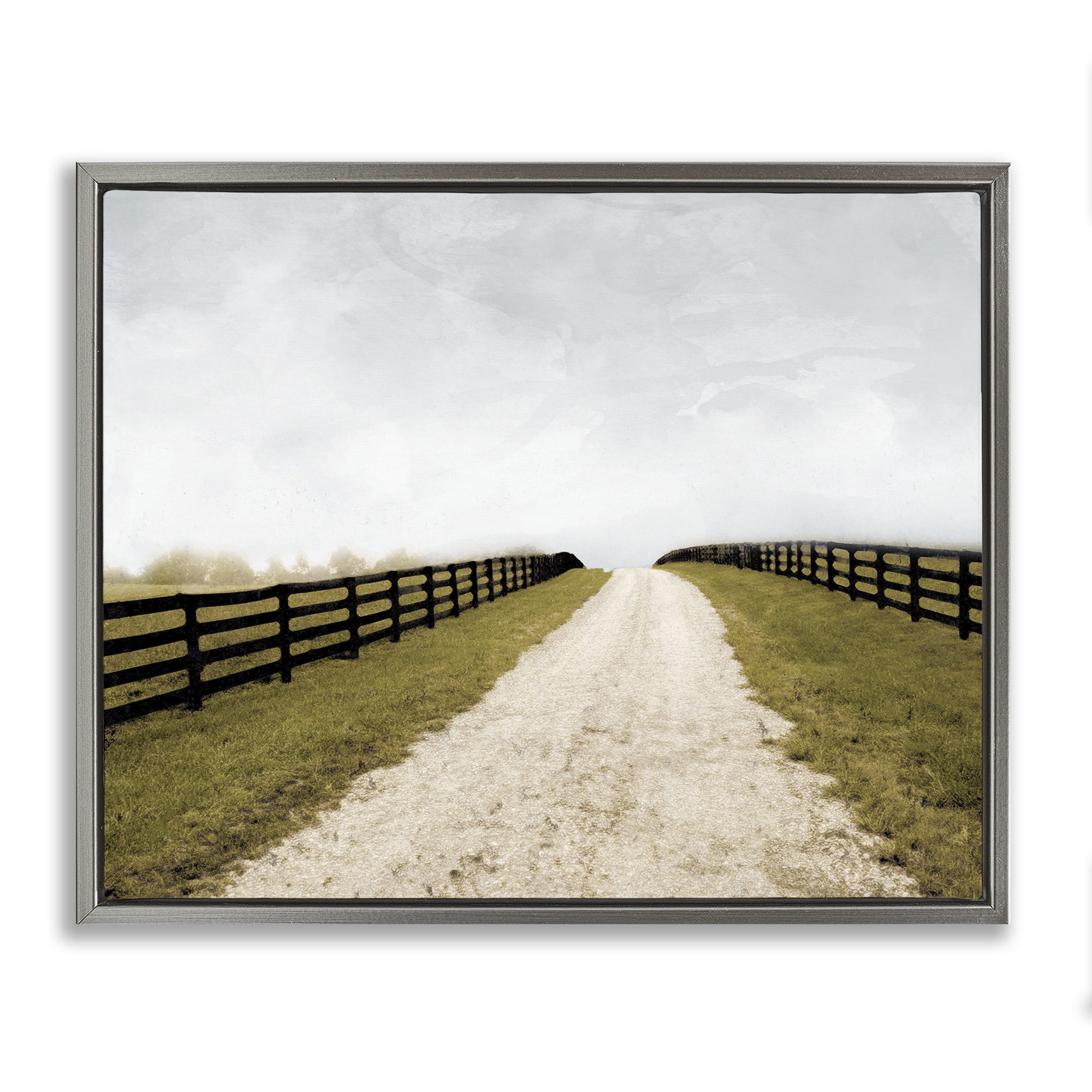 Stupell Industries Fenced Countryside Lane Gray Framed Floater Canvas Wall Art, design by Ynon Mabat
