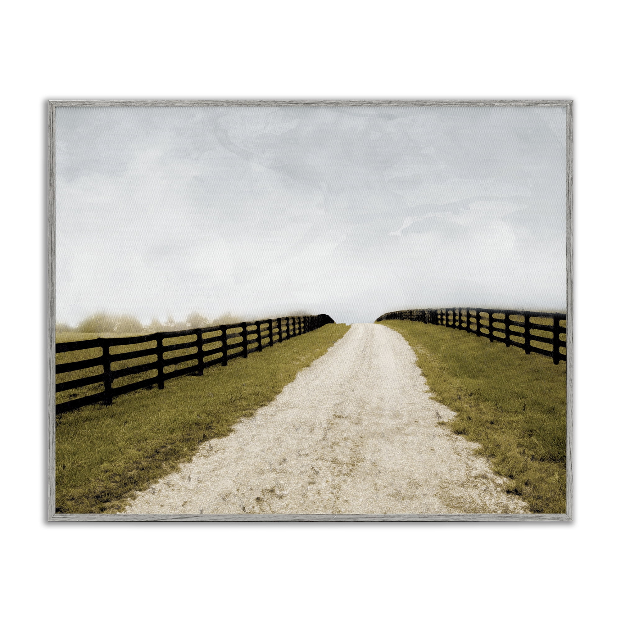 Stupell Industries Fenced Countryside Lane Gray Framed Giclee Art, design by Ynon Mabat