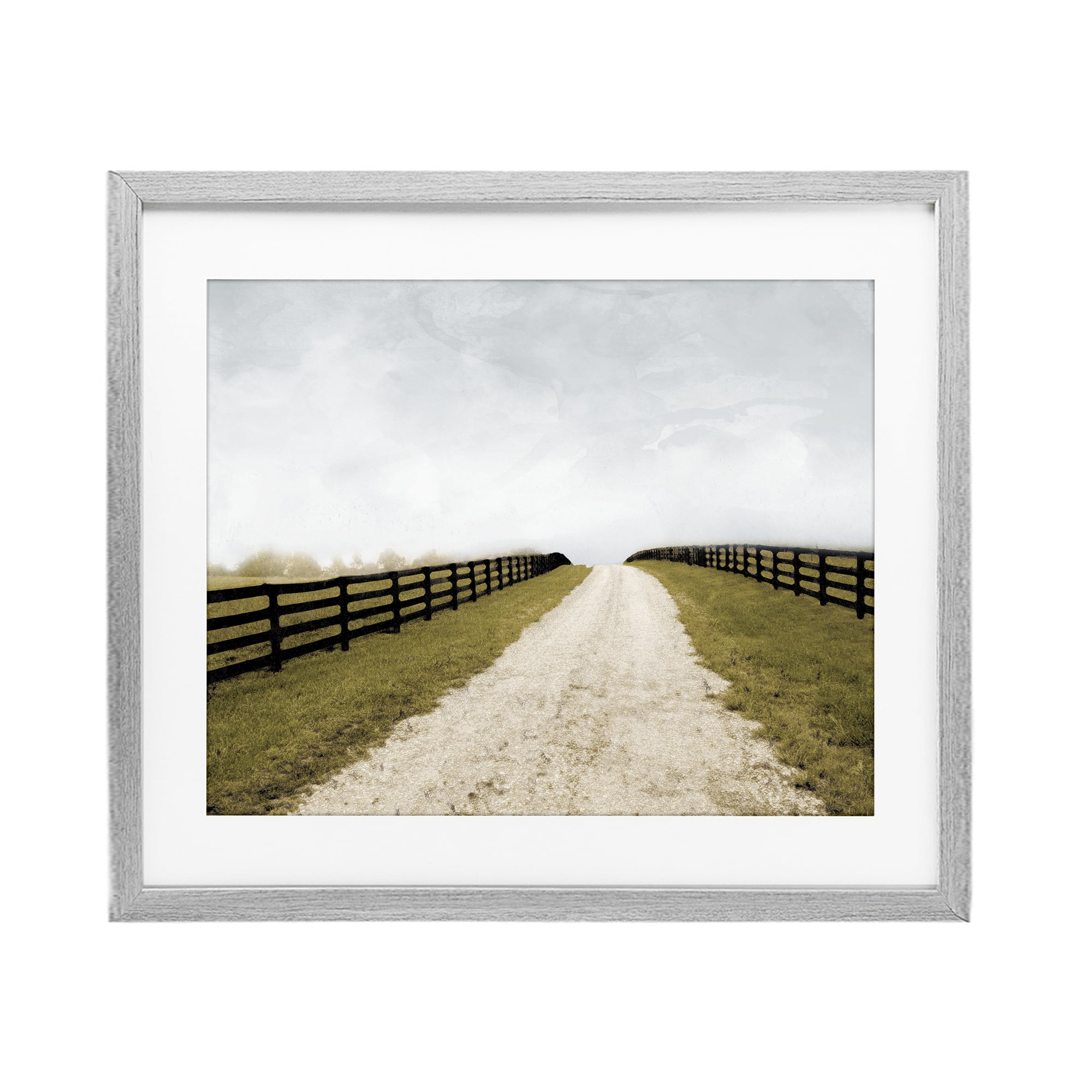 Stupell Industries Fenced Countryside Lane Gray Framed Print Under Glass, design by Ynon Mabat