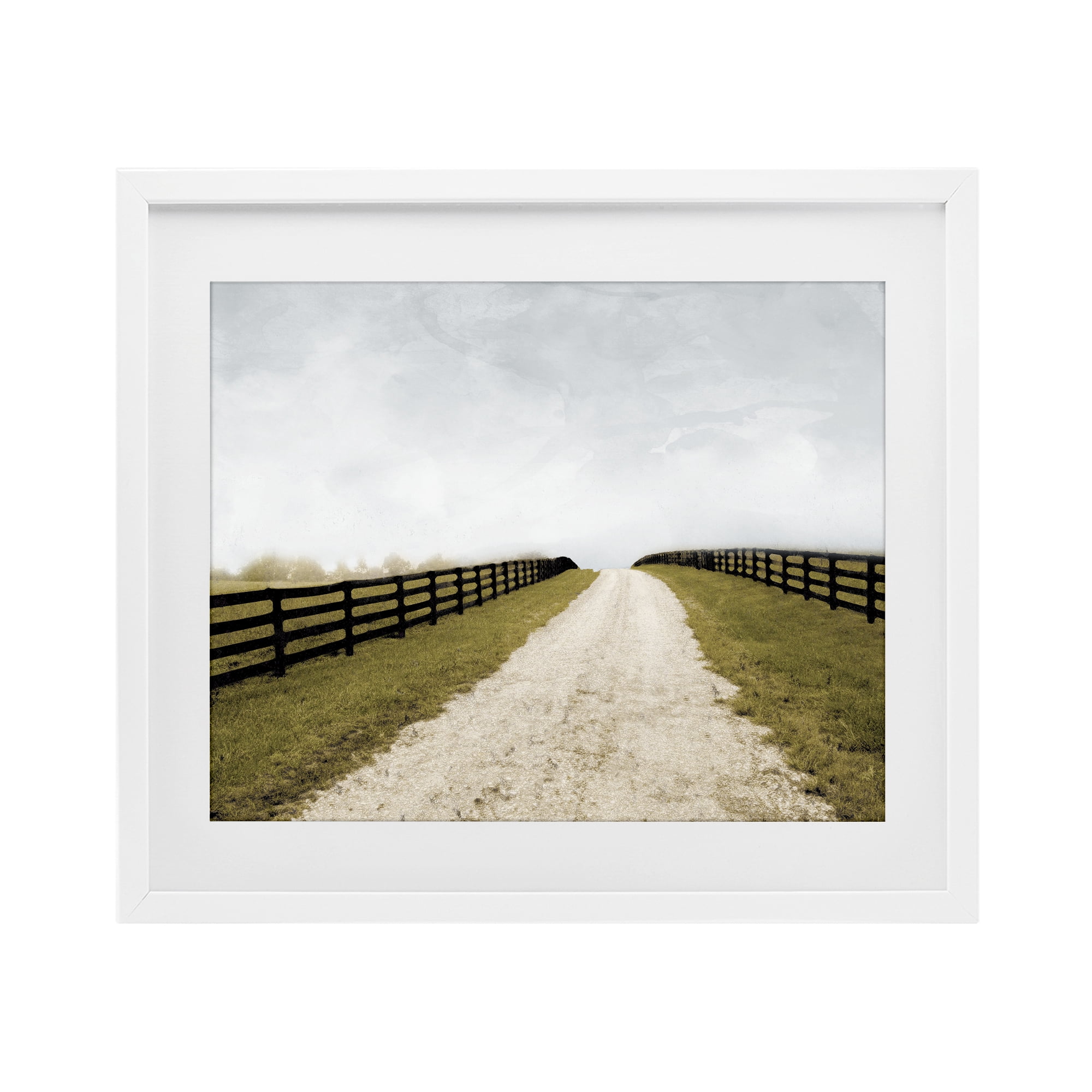 Stupell Industries Fenced Countryside Lane White Framed Print Under Glass, design by Ynon Mabat