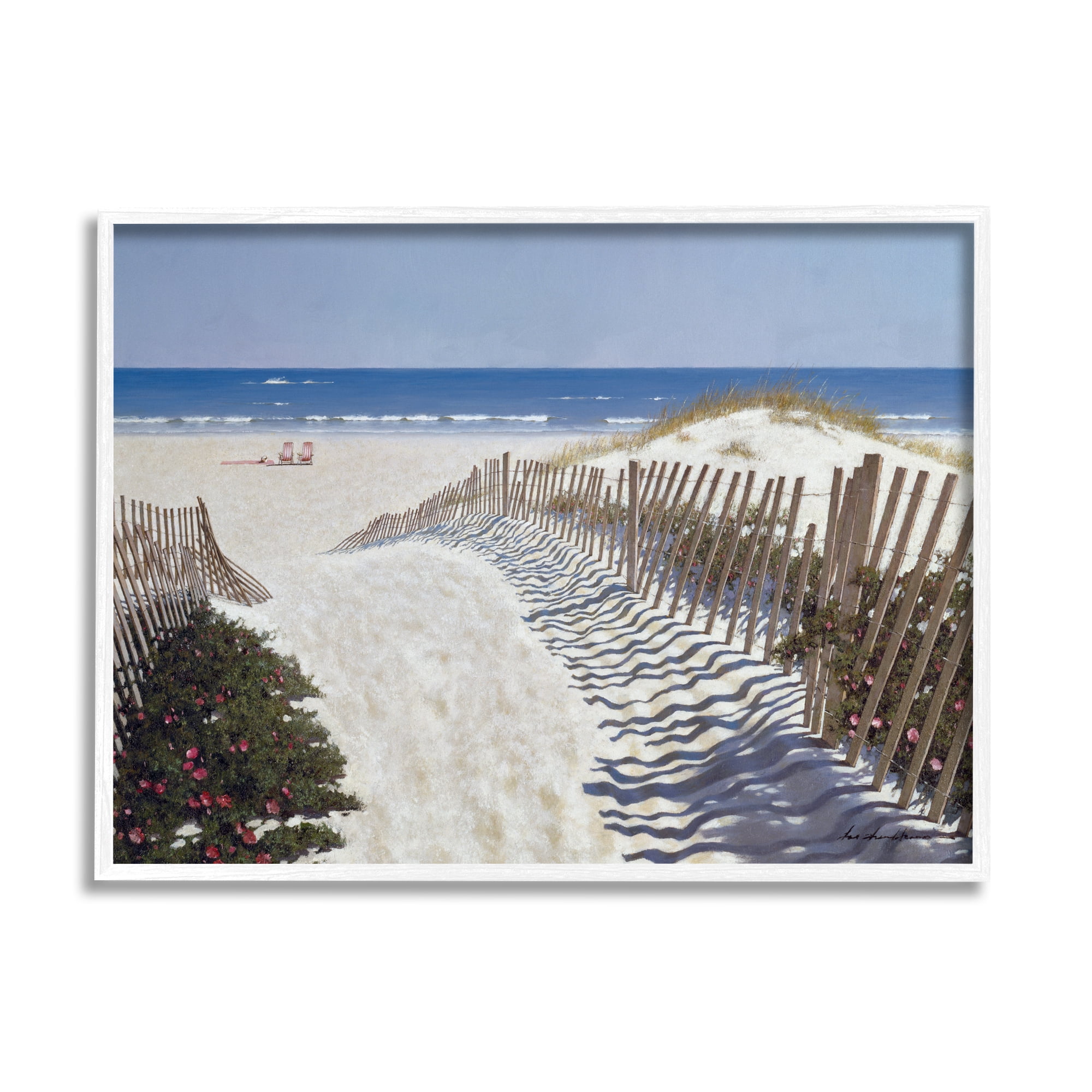 Stupell Industries Fenced Pathway to Beach Summer Nautical Painting Framed Art Print Wall Art, 20x16, By Zhen-Huan Lu