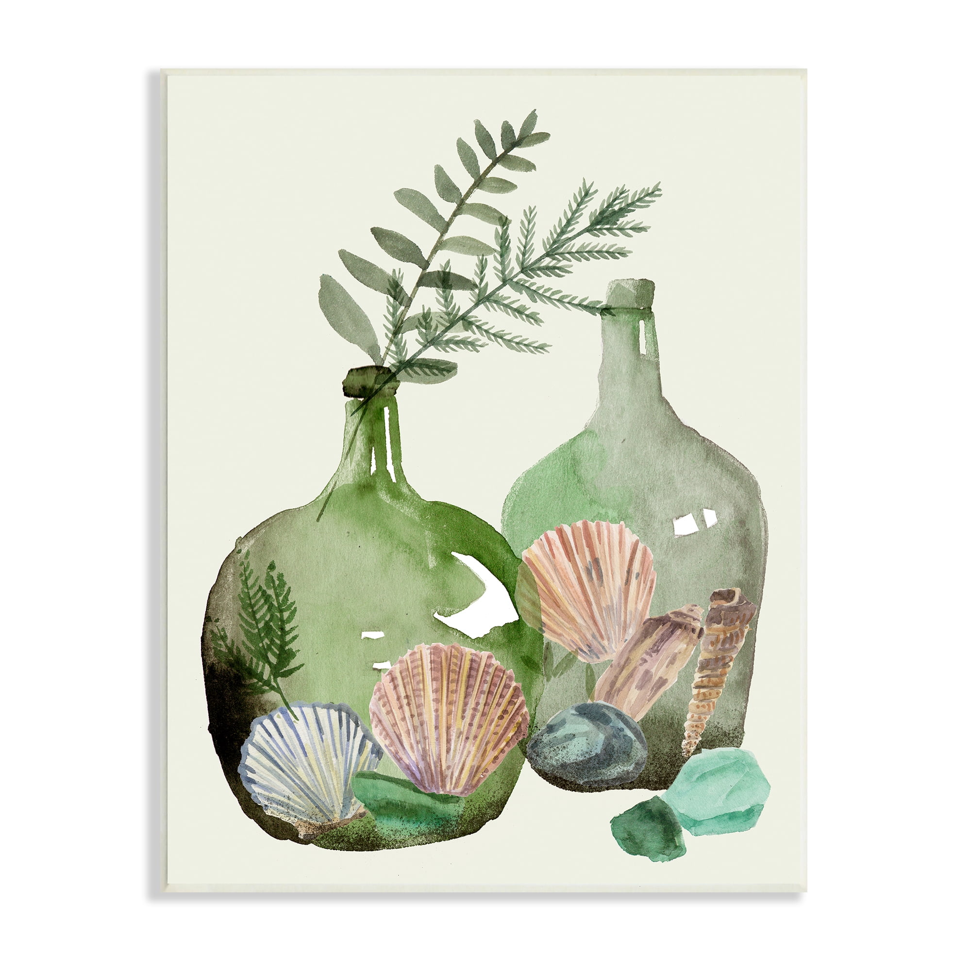 Stupell Industries Fern Foliage in Green Glass Jugs Nautical Seashells, 13 x 19, Design by Melissa Wang&nbsp;
