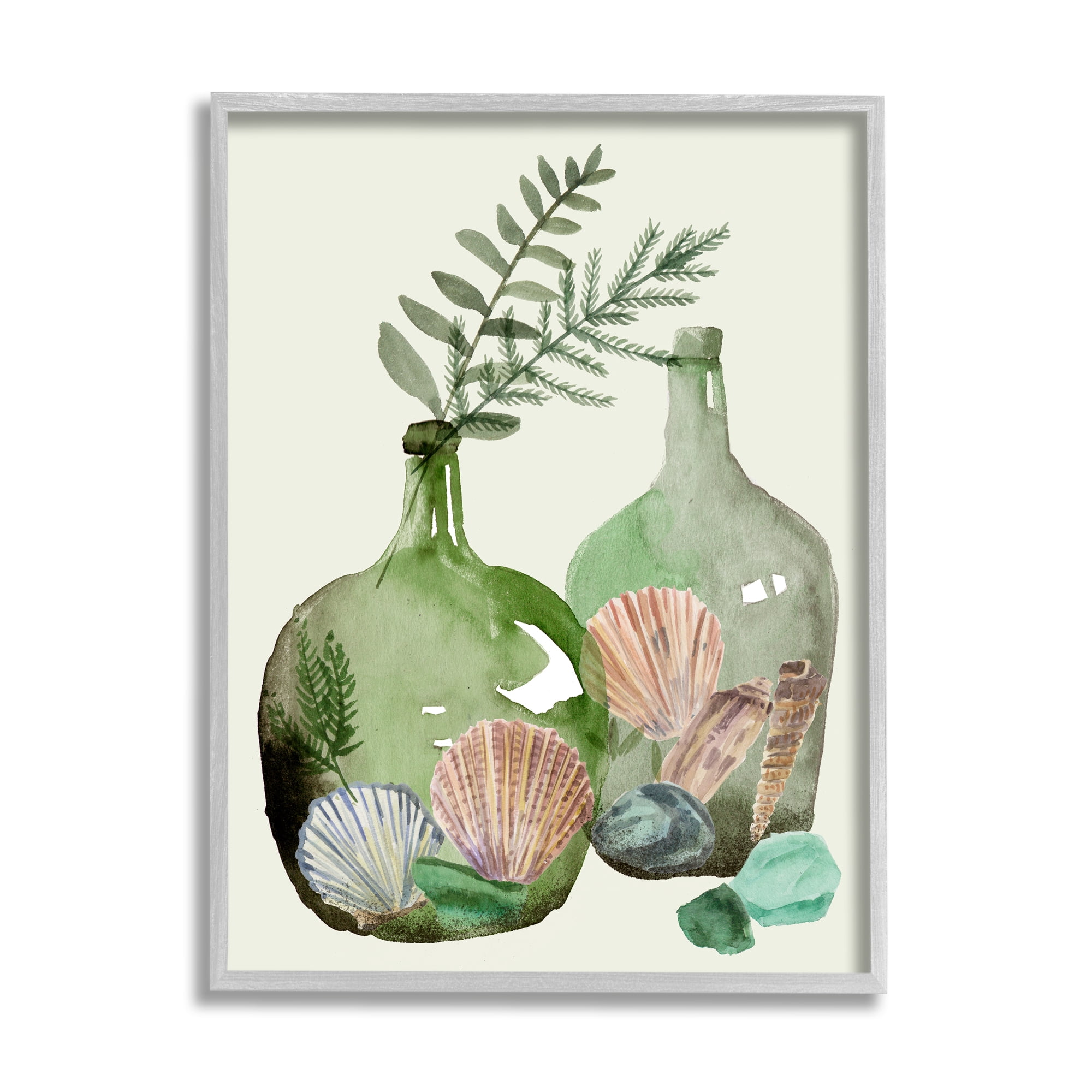 Stupell Industries Fern Foliage in Green Glass Jugs Nautical Seashells, 16 x 20, Design by Melissa Wang&nbsp;