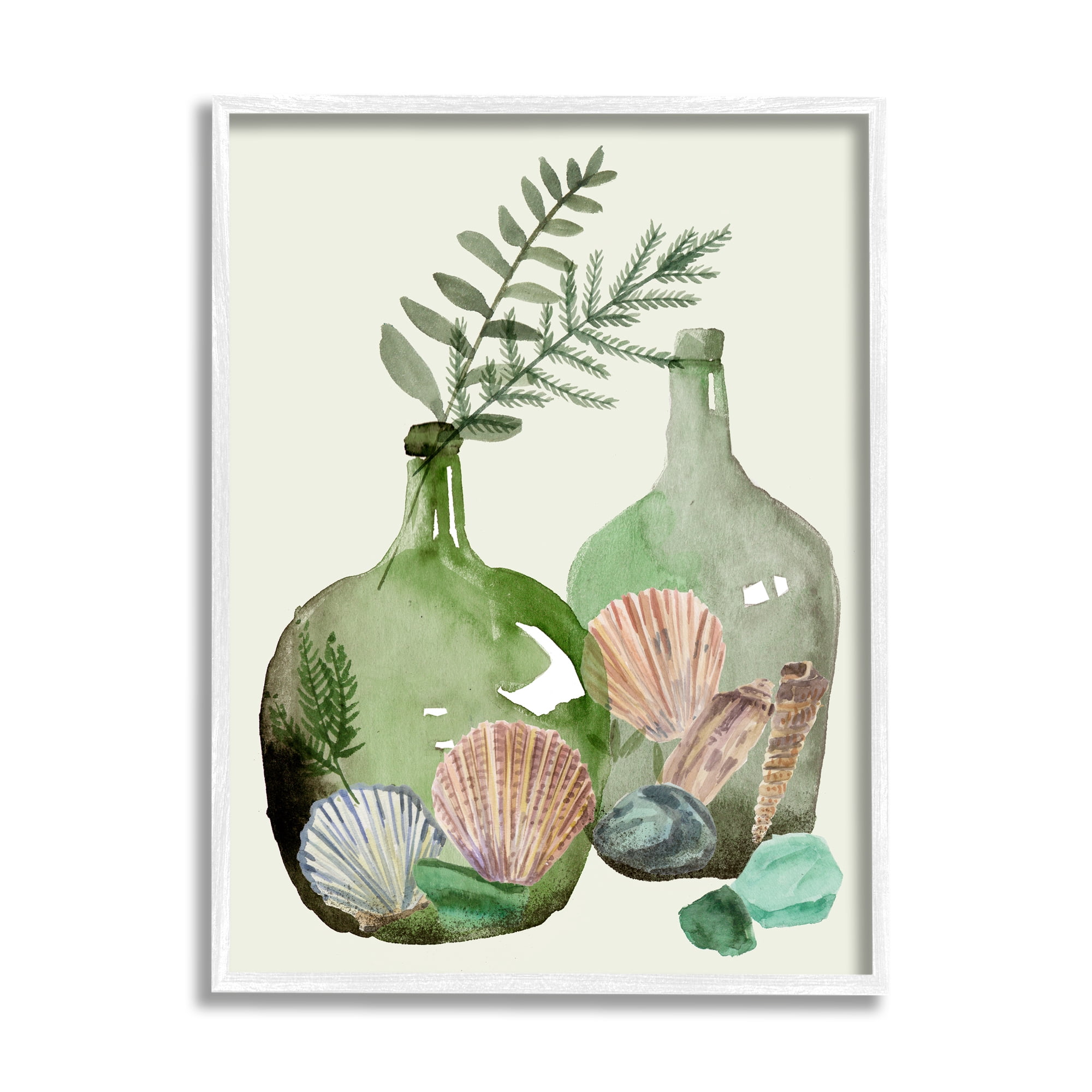 Stupell Industries Fern Foliage in Green Glass Jugs Nautical Seashells, 16 x 20, Design by Melissa Wang&nbsp;