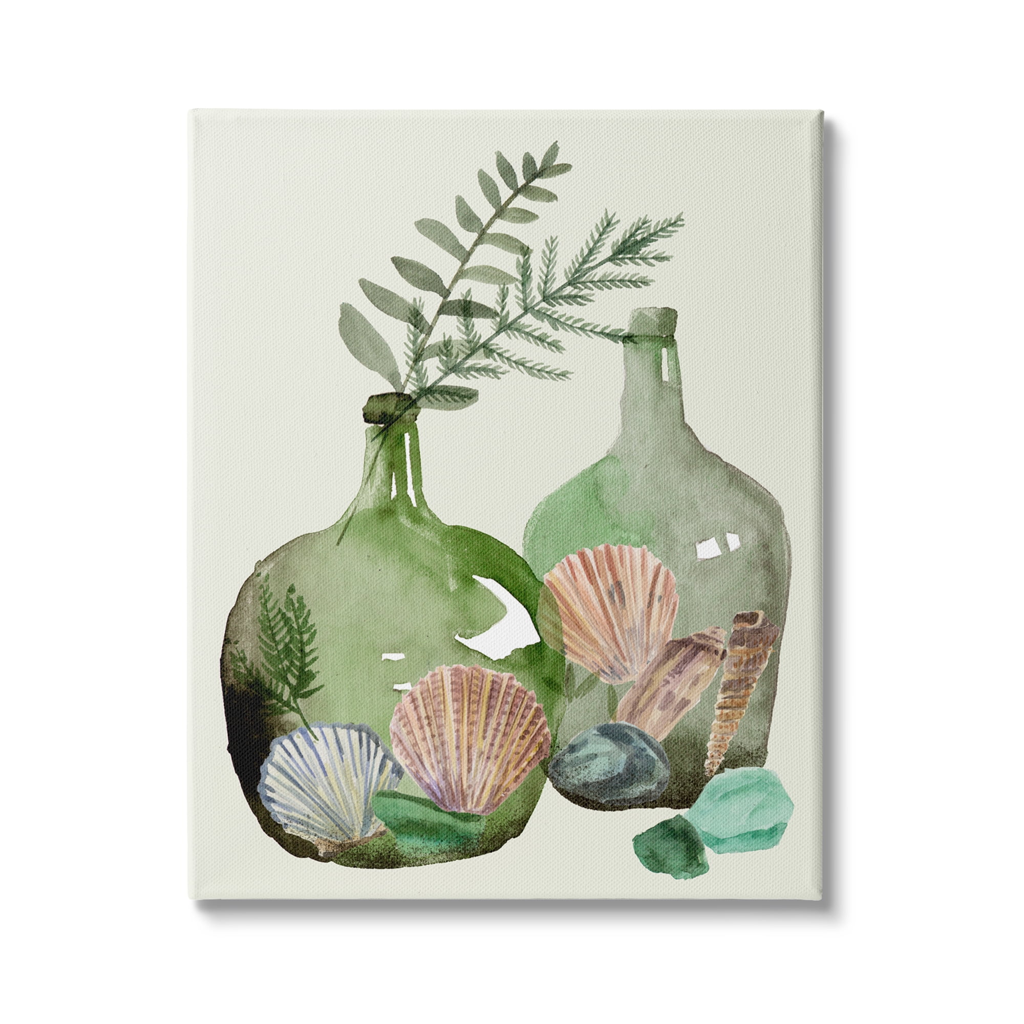 Stupell Industries Fern Foliage in Green Glass Jugs Nautical Seashells, 16 x 20, Design by Melissa WangÂ&nbsp;