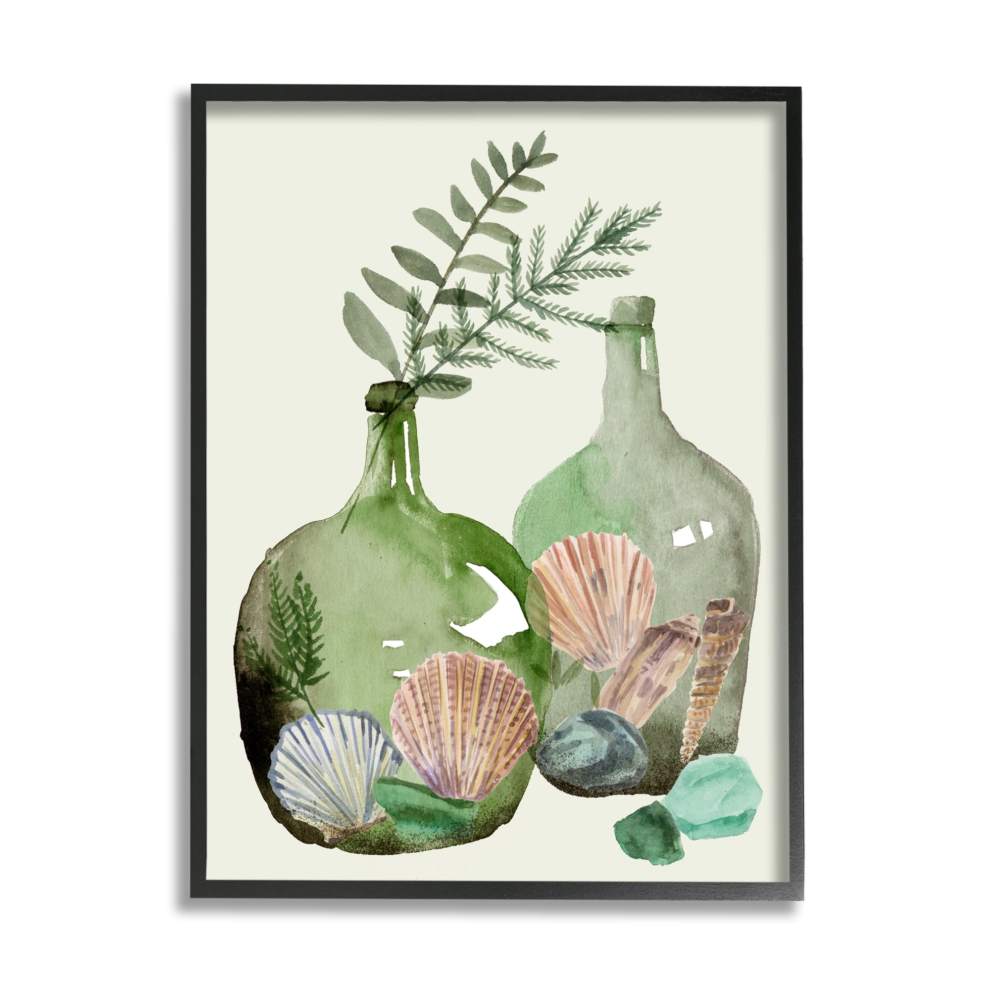 Stupell Industries Fern Foliage in Green Glass Jugs Nautical Seashells, 24 x 30, Design by Melissa WangÂ&nbsp;