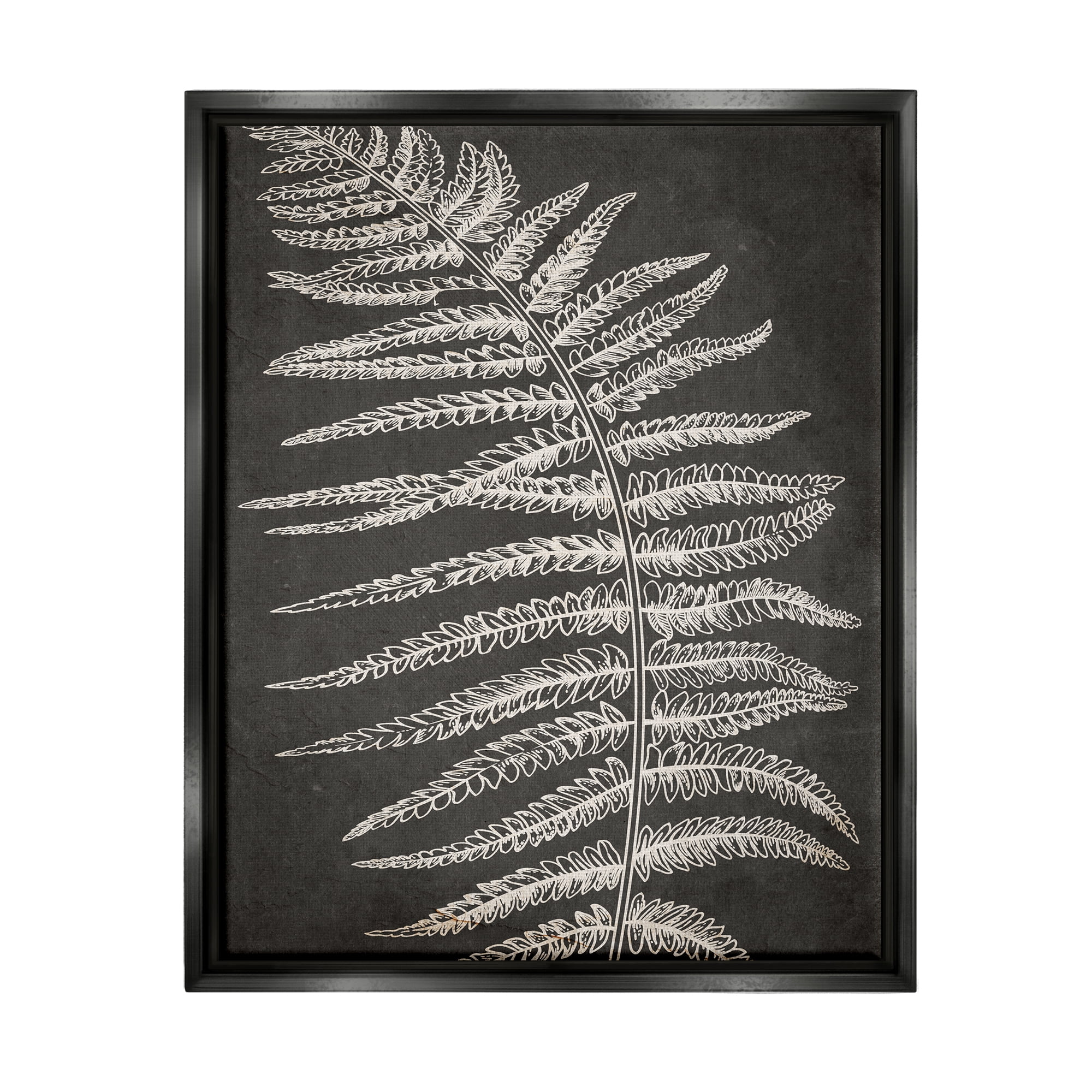 Stupell Industries Fern Leaf on Grey Botanical & Floral Painting Black Floater Framed Art Print Wall Art, 25 x 31