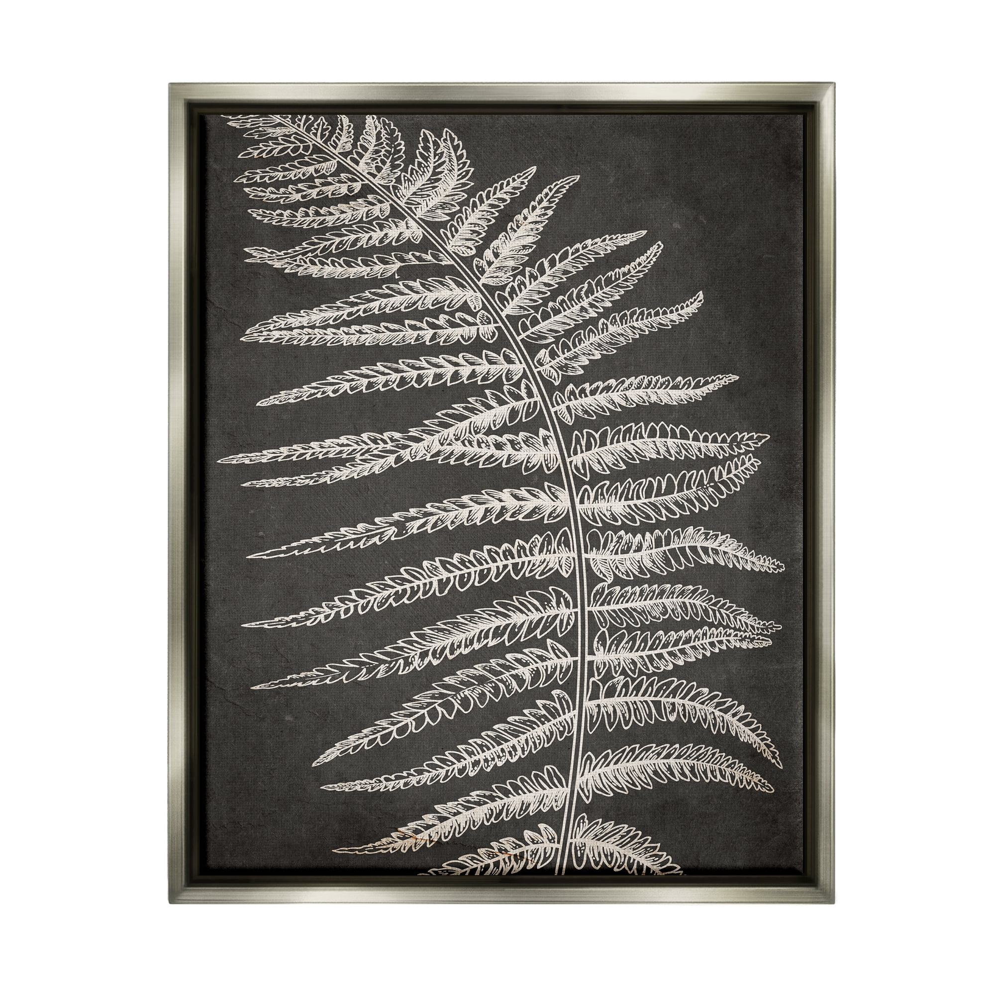 Stupell Industries Fern Leaf on Grey Botanical & Floral Painting Gray Floater Framed Art Print Wall Art, 17 x 21