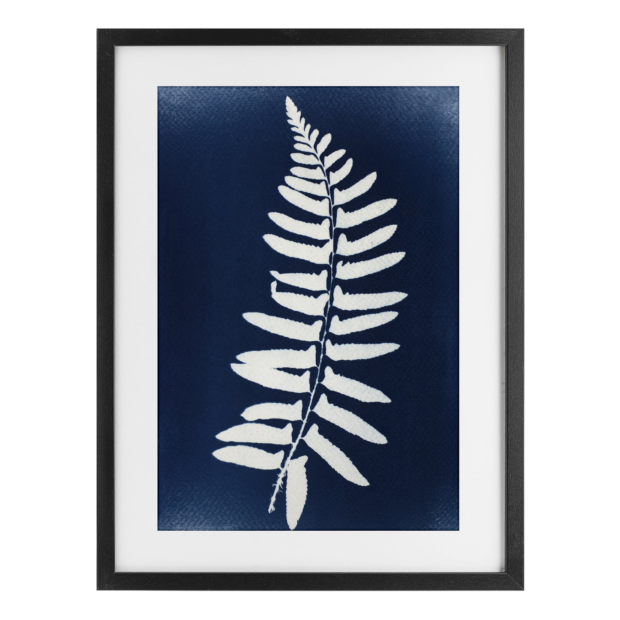 Stupell Industries Fern Leaf on Indigo Black Framed Print Under Glass, design by Lynn Byrd
