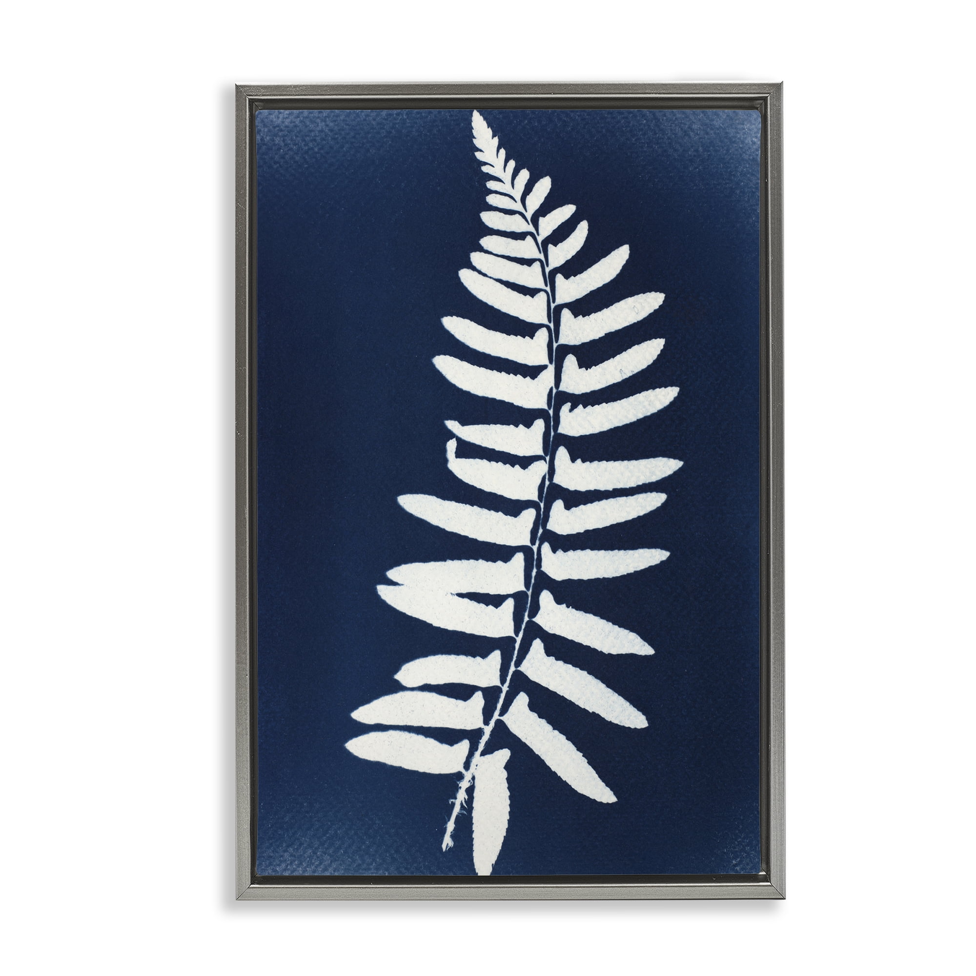 Stupell Industries Fern Leaf on Indigo Gray Framed Floater Canvas Wall Art, design by Lynn Byrd