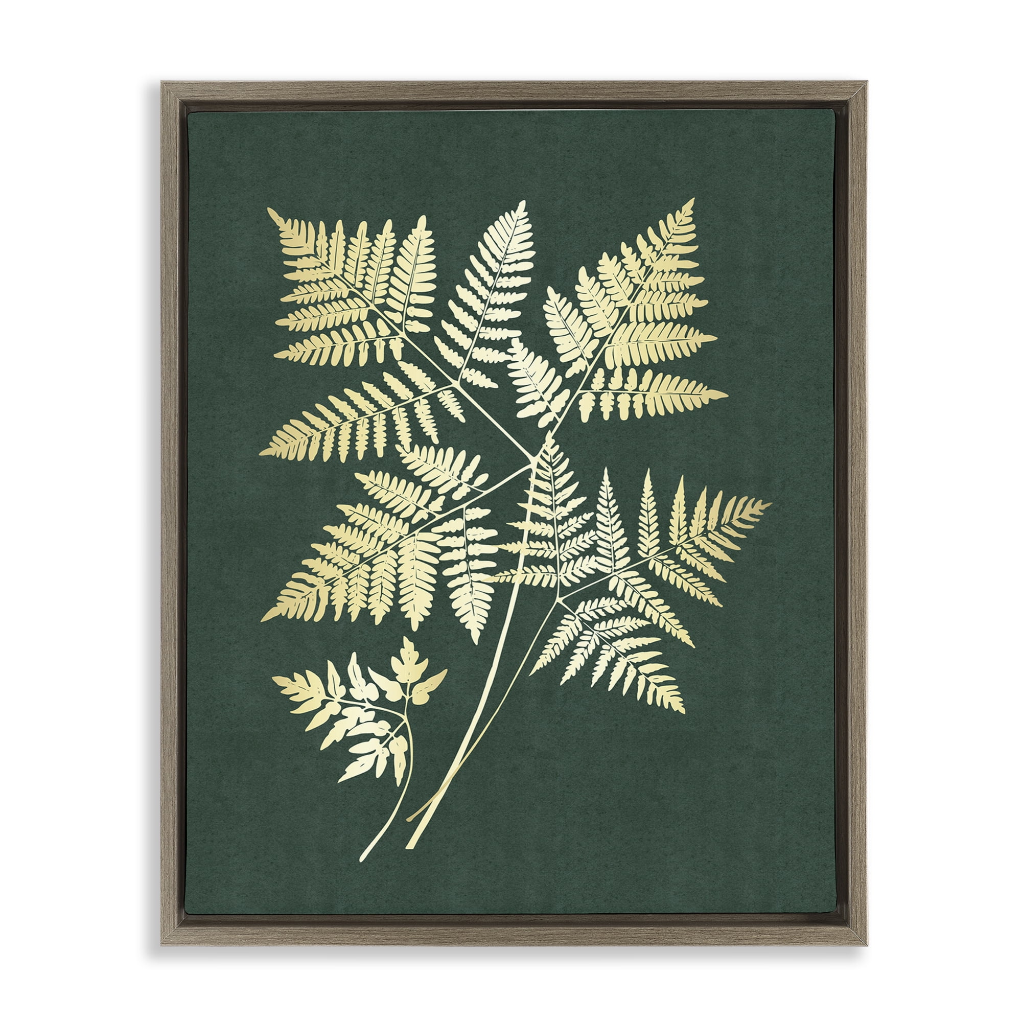 Stupell Industries Fern Leaves on Green Plants & Flowers Painting Brown Floater Framed Canvas Art Print Wall Art, 25 x 31