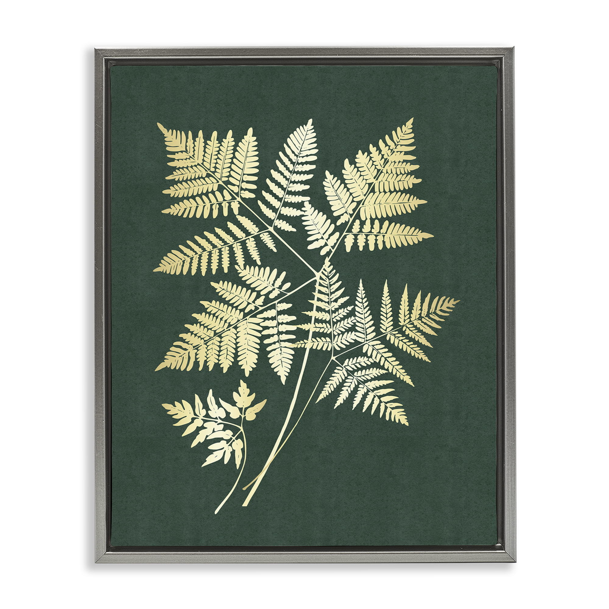 Stupell Industries Fern Leaves on Green Plants & Flowers Painting Gray Floater Framed Canvas Art Print Wall Art, 17 x 21