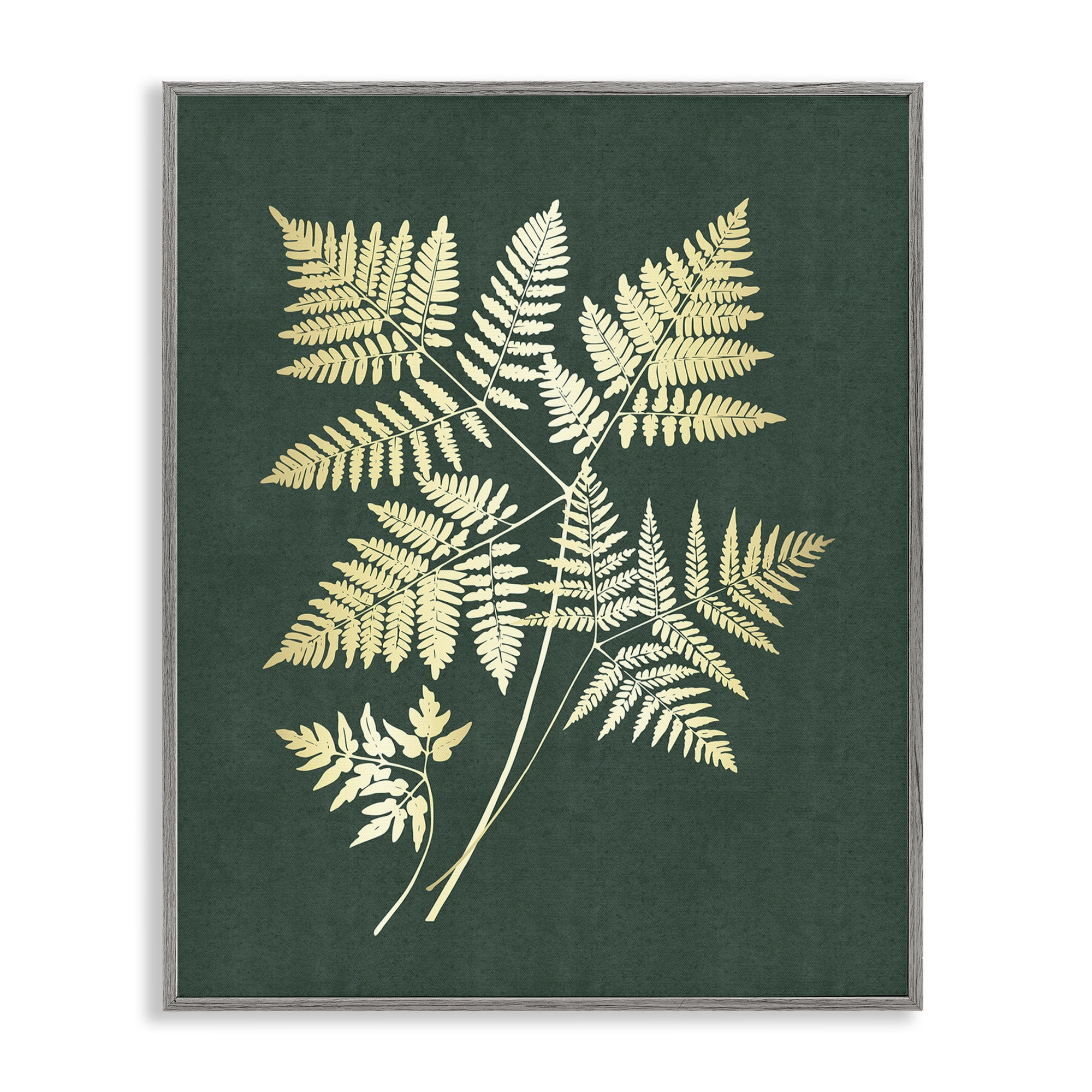 Stupell Industries Fern Leaves on Green Plants & Flowers Painting Gray Framed Art Print Wall Art, 16 x 20