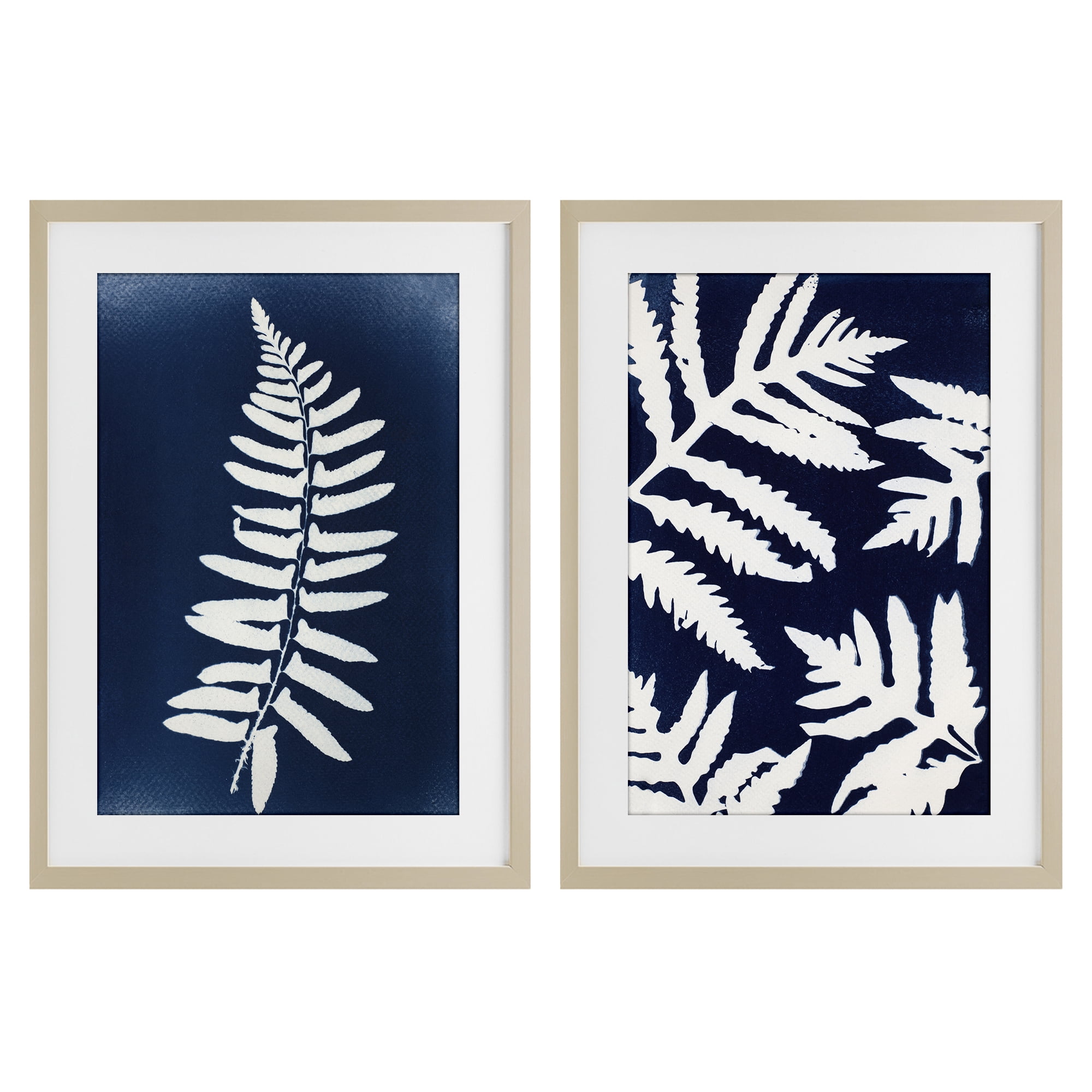 Stupell Industries Fern Leaves on Indigo 2 Piece Birch Framed Print Under Glass Set, design by Lynn Byrd