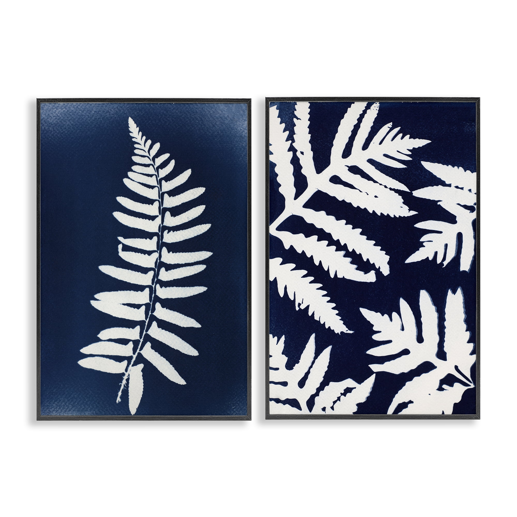 Stupell Industries Fern Leaves on Indigo 2 Piece Black Framed Giclee Art Set, design by Lynn Byrd