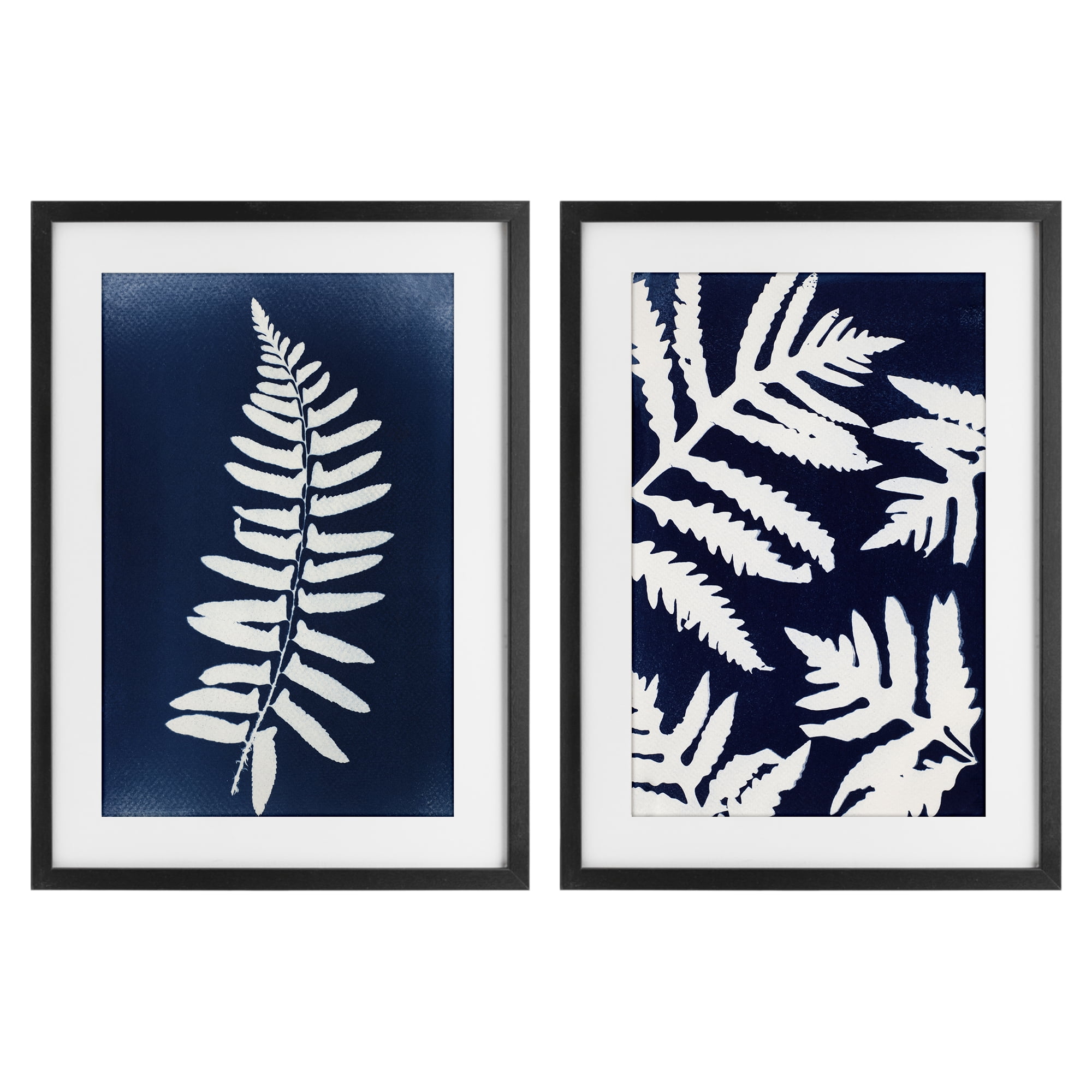 Stupell Industries Fern Leaves on Indigo 2 Piece Black Framed Print Under Glass Set, design by Lynn Byrd