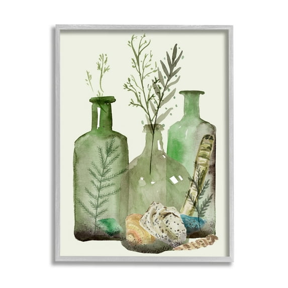 Stupell Industries Fern Plants Nautical Seashells Green Jug Still Life, 11 x 14, Design by Melissa Wang 