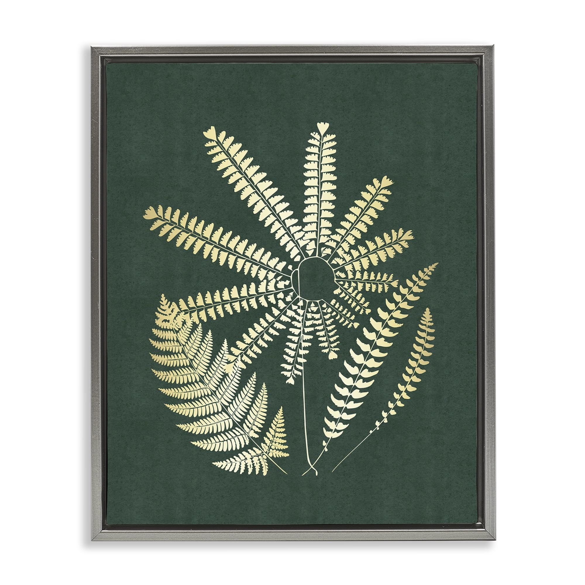 Stupell Industries Fern Sprigs Flower Shape Plants & Flowers Painting Gray Floater Framed Canvas Art Print Wall Art, 17 x 21