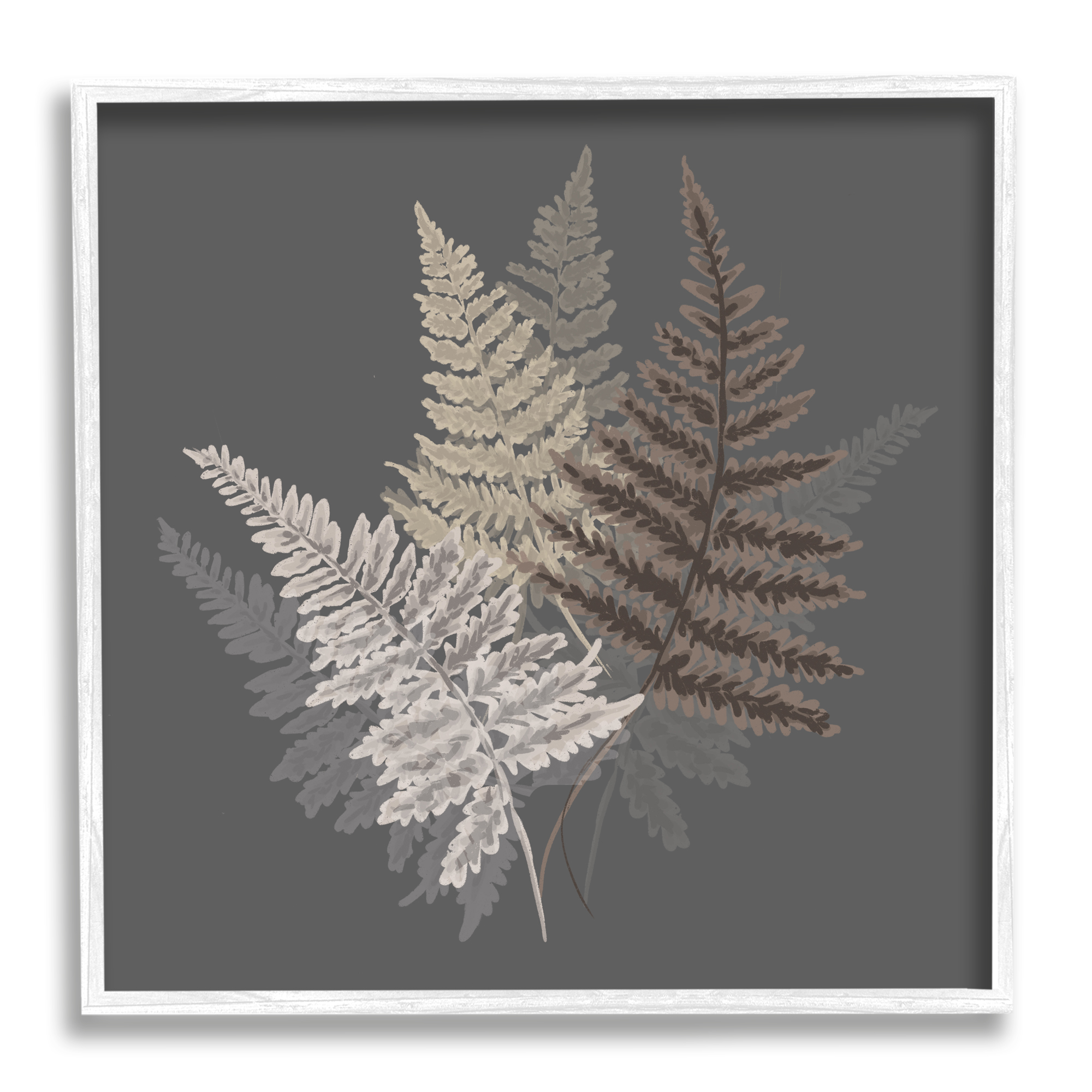Stupell Industries Fern Sprigs Leaves Layered Nature Earthy Botanicals Graphic Art White Framed Art Print Wall Art, Design by House of Rose