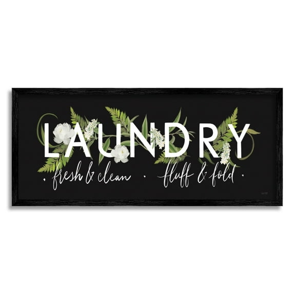 Stupell Industries Fern and Floral Laundry Home Sign Traditional Cleaning Graphic Art Black Framed Art Print Wall Art, 24x10, by House Fenway