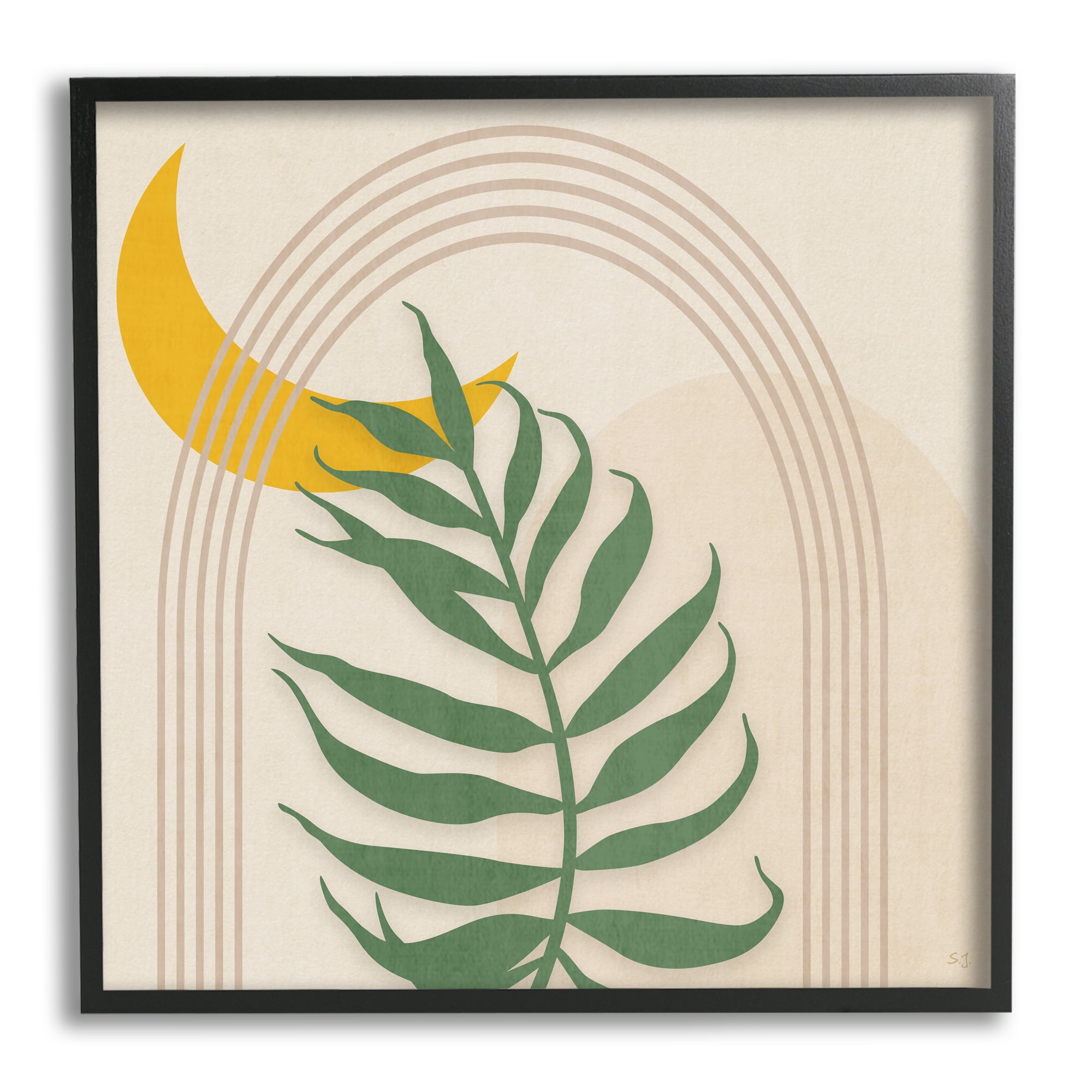 Stupell Industries Fern on Beige with Moon Botanical & Floral Painting Black Framed Art Print Wall Art, 17 x 17