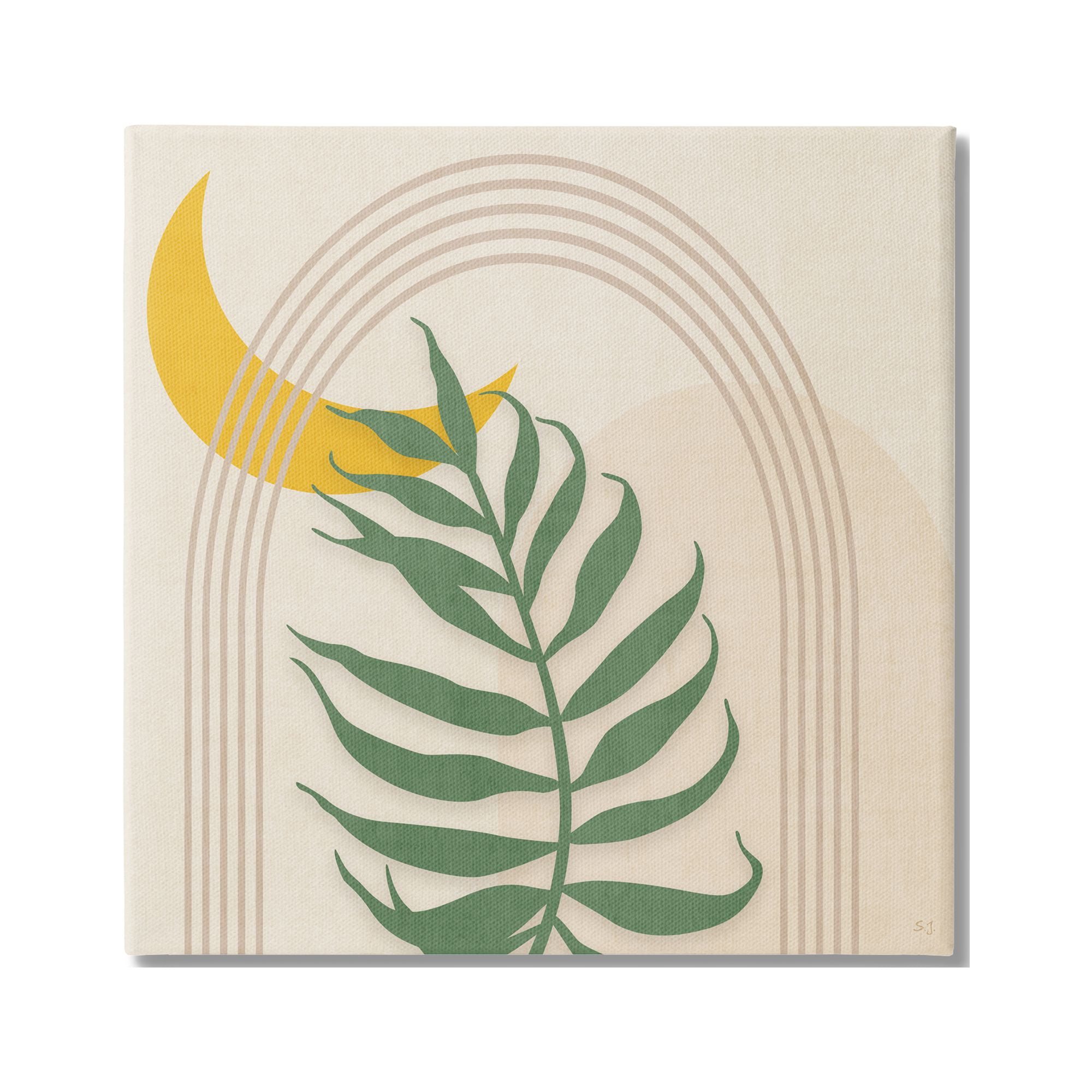 Stupell Industries Fern on Beige with Moon Botanical & Floral Painting Gallery Wrapped Canvas Art Print Wall Art, 36 x 36