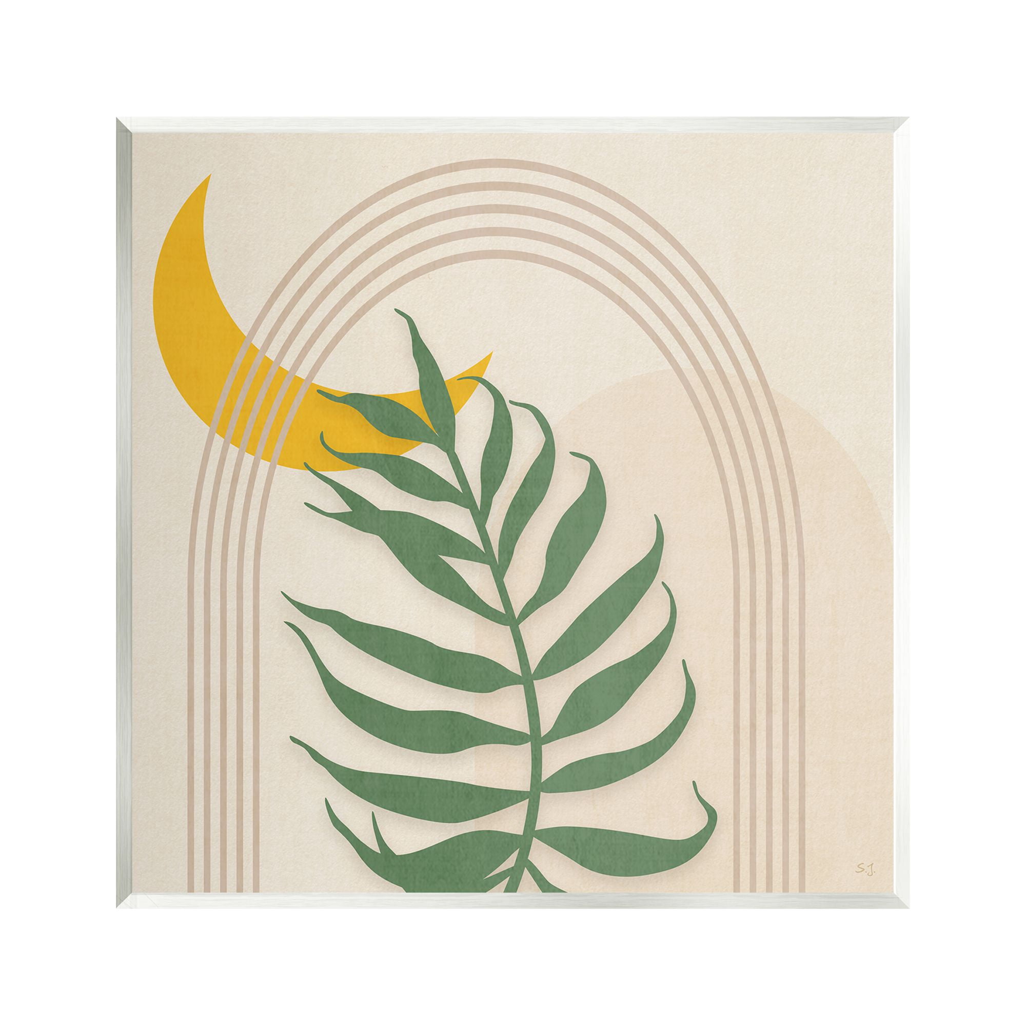 Stupell Industries Fern on Beige with Moon Botanical & Floral Painting Unframed Art Print Wall Art, 12 x 12