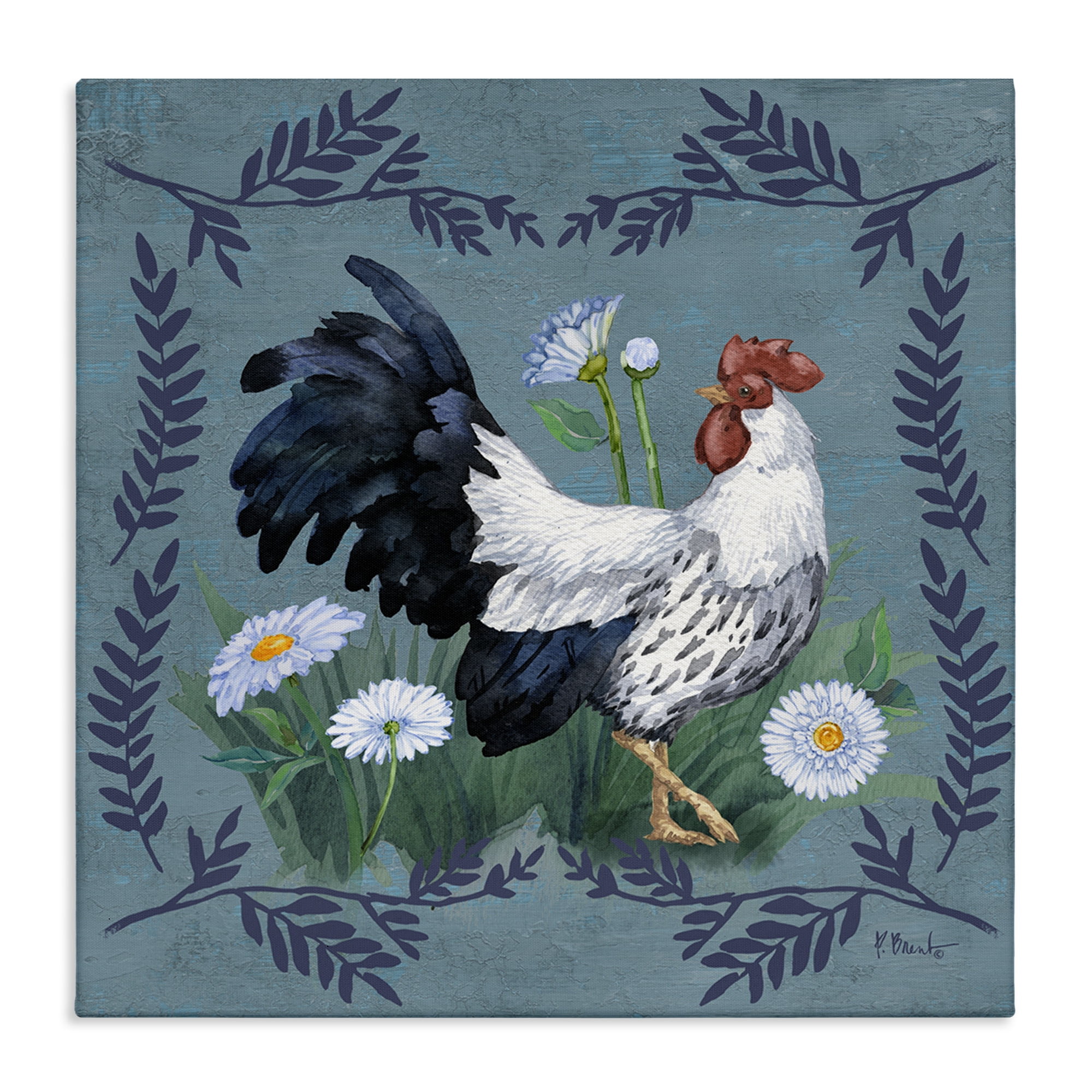 Stupell Industries Ferns & Rooster Animals & Insects Painting Gallery Wrapped Canvas Art Print Wall Art, 30 x 30