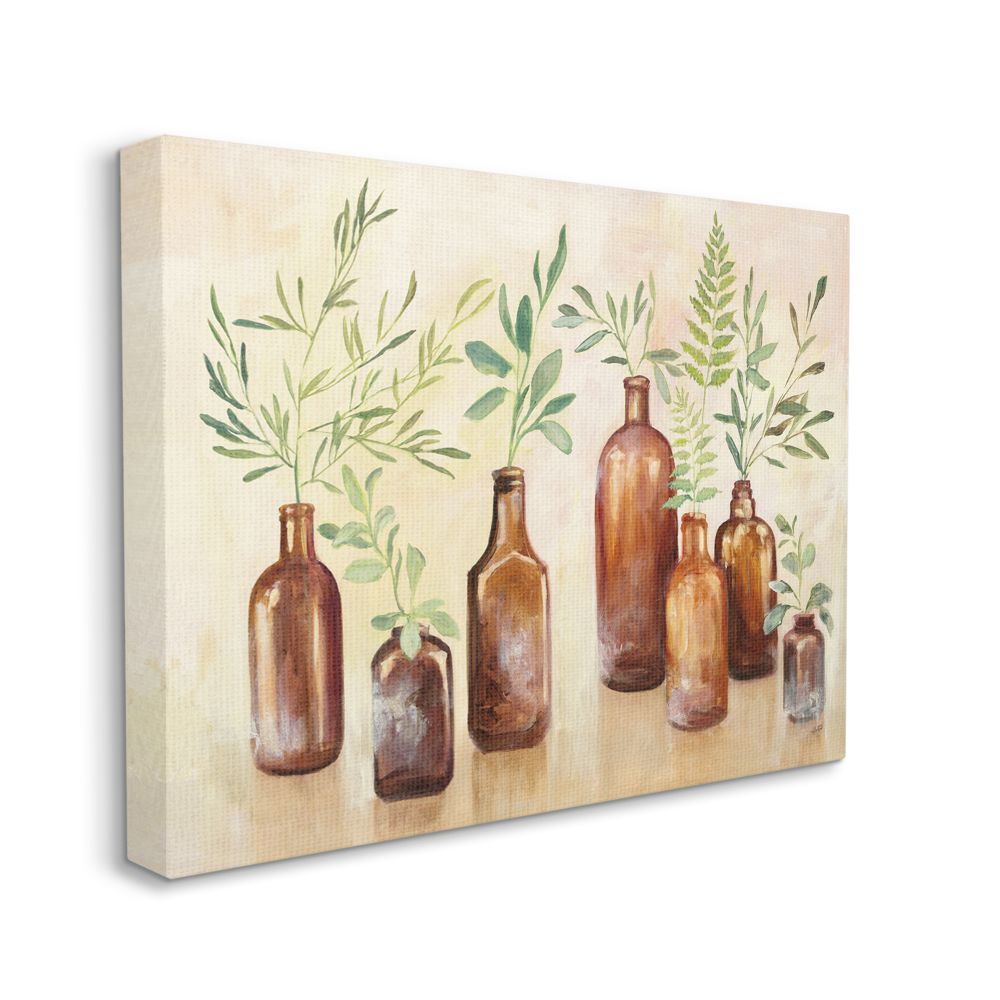 Stupell Industries Ferns and Plants Glass Jars Brown Green Painting Canvas Wall Art Design by Julia Purinton, 36" x 48"