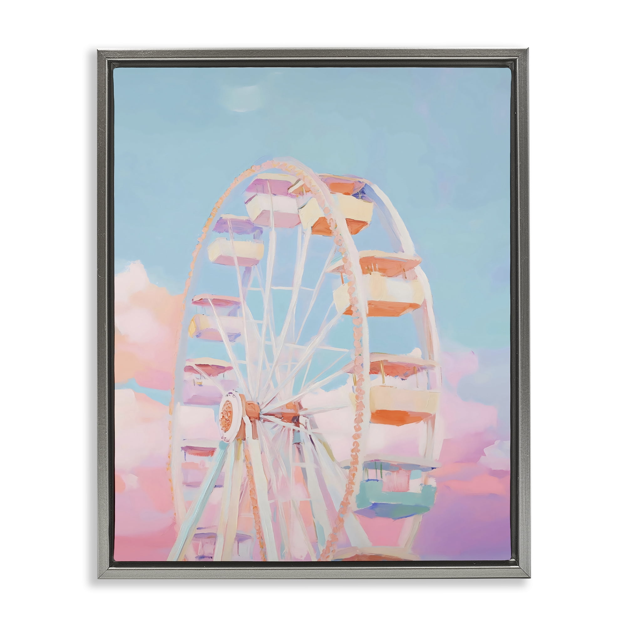 Stupell Industries Ferris Wheel & Cotton Candy Sky Gray Framed Floater Canvas Wall Art, design by The Prints Vibe