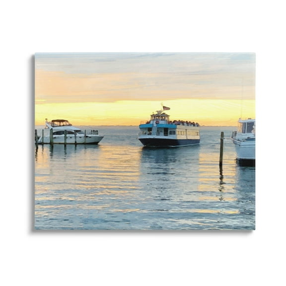 Stupell Industries Ferry Boat Sunlit Sea Harbor Coastal Photography Gallery Wrapped Canvas Print Wall Art