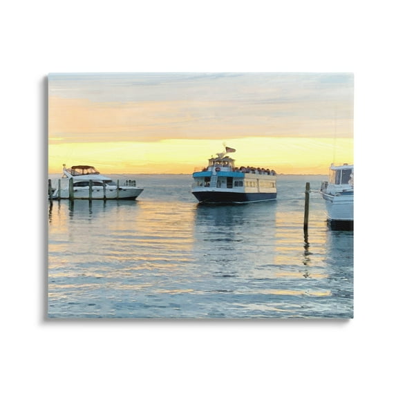 Stupell Industries Ferry Boat Sunlit Sea Harbor Coastal Photography Gallery Wrapped Canvas Print Wall Art
