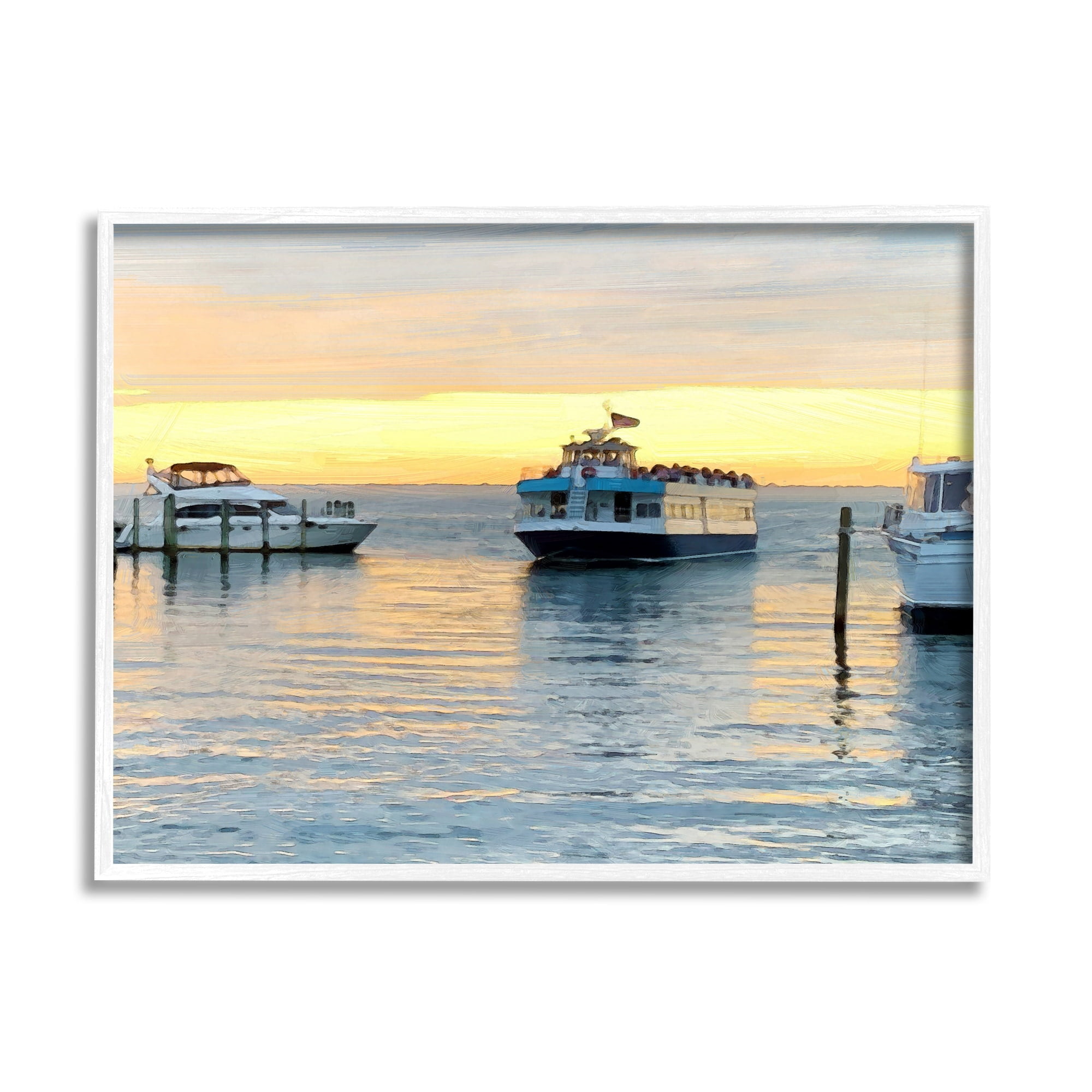 Stupell Industries Ferry Boat Sunlit Sea Harbor Coastal Photography White Framed Art Print Wall Art