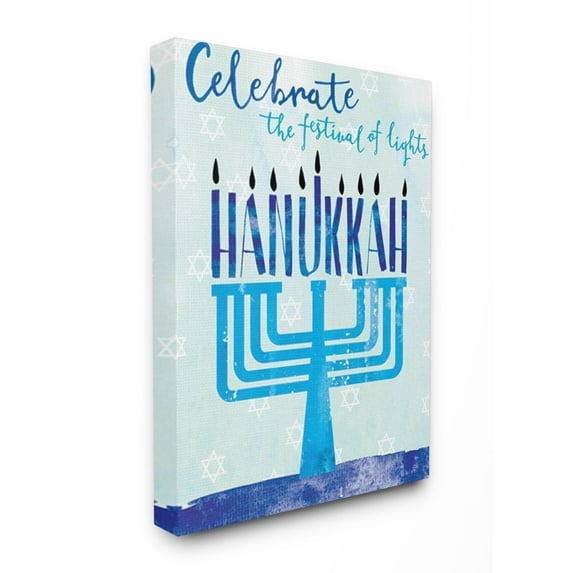 Stupell Industries Festival Of Lights Hanukkah Holiday Menorah Blue Word DesignCanvas Wall Art By Artist P.S. Art