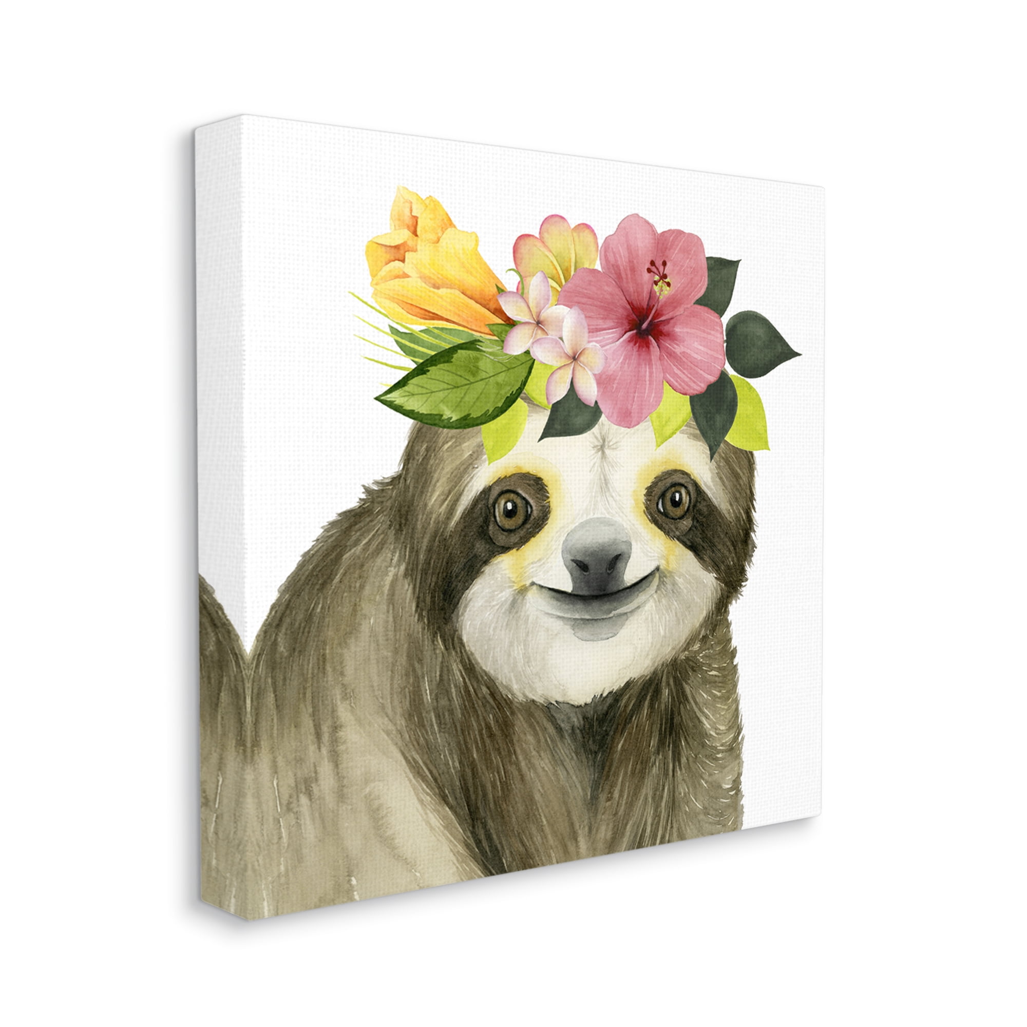Stupell Industries Festival Ready Sloth in Flower Crown Animals & Insects Painting Gallery Wrapped Canvas Art Print Wall Art, 36 x 36