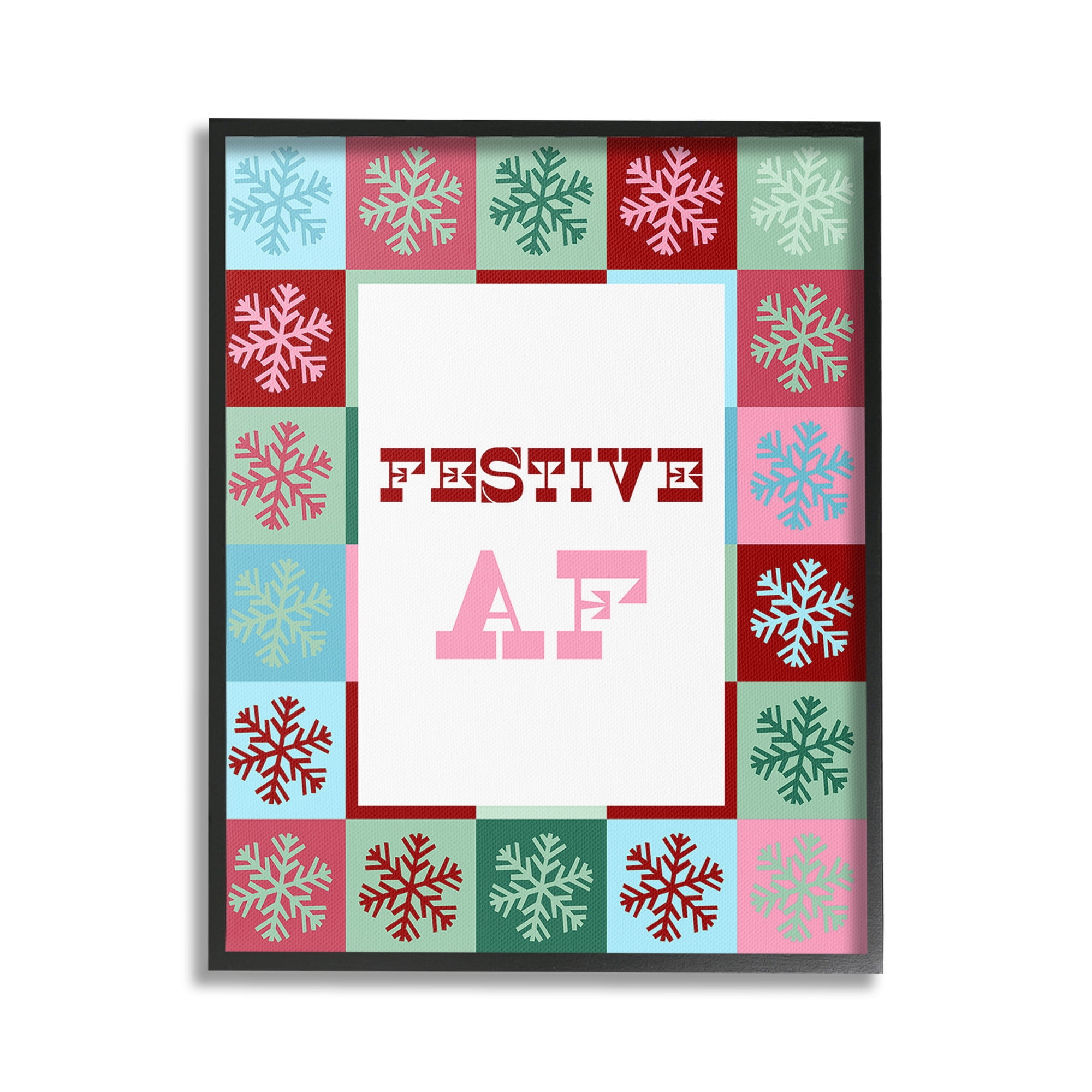 Stupell Industries Festive AF with Snowflakes Holiday Painting Black Framed Art Print Wall Art, 24 x 30
