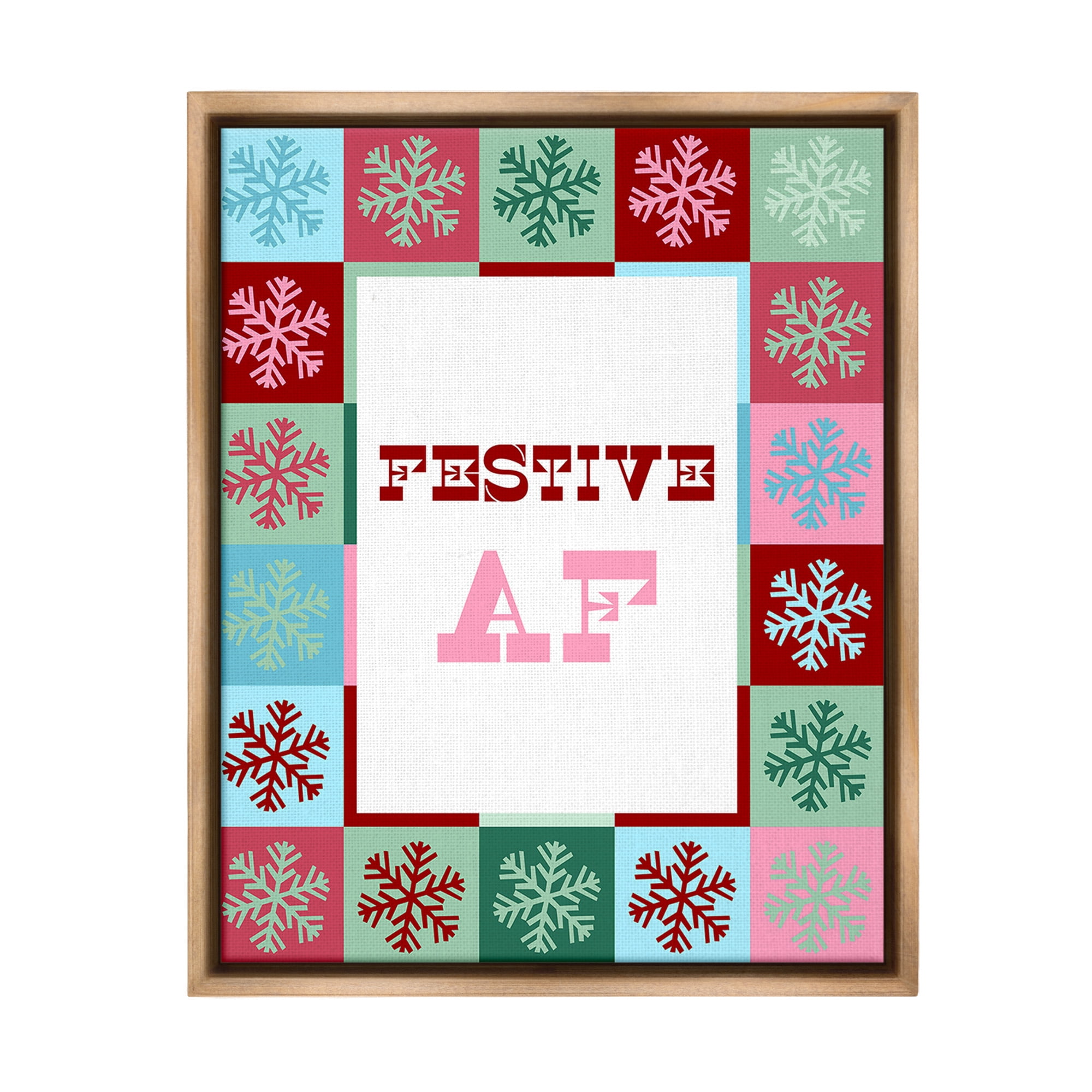 Stupell Industries Festive AF with Snowflakes Holiday Painting Brown Floater Framed Canvas Art Print Wall Art, 25 x 31