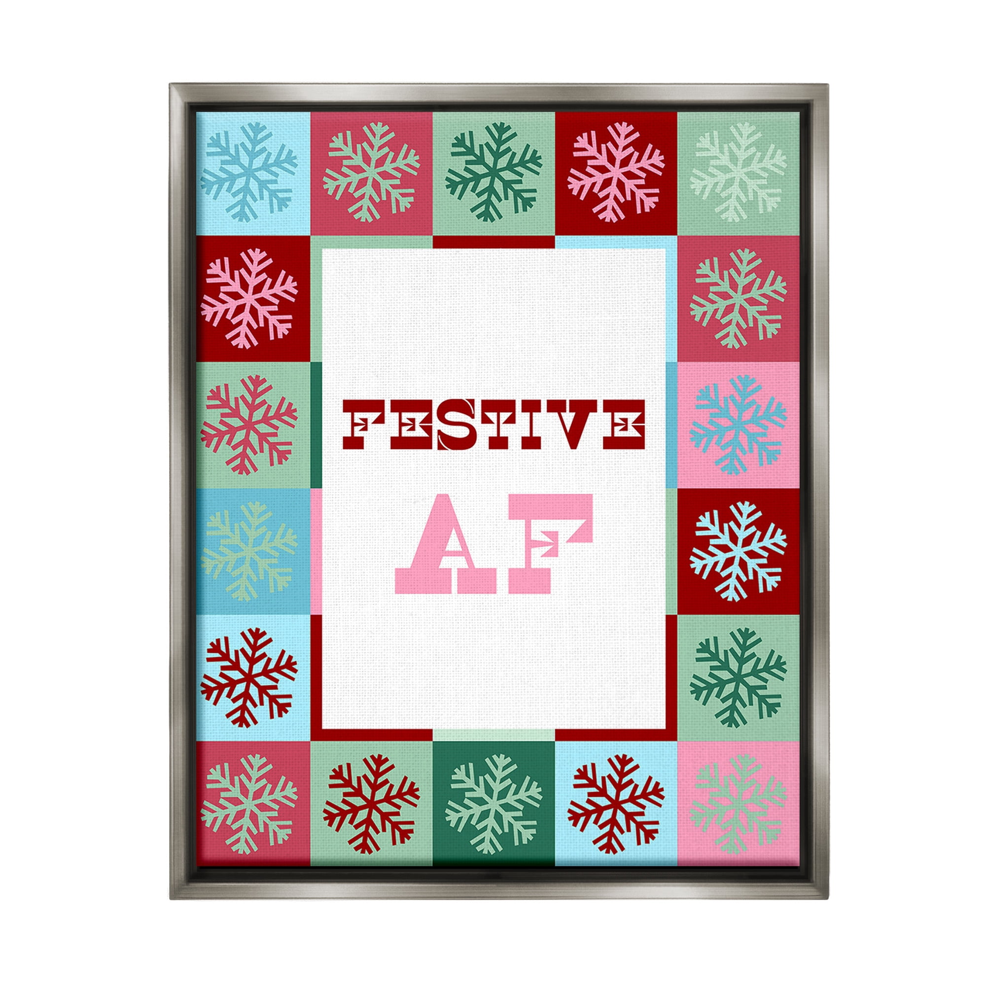Stupell Industries Festive AF with Snowflakes Holiday Painting Gray Floater Framed Canvas Art Print Wall Art, 17 x 21