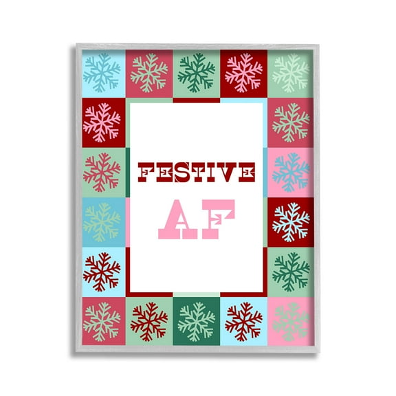 Stupell Industries Festive AF with Snowflakes Holiday Painting Gray Framed Art Print Wall Art, 11 x 14