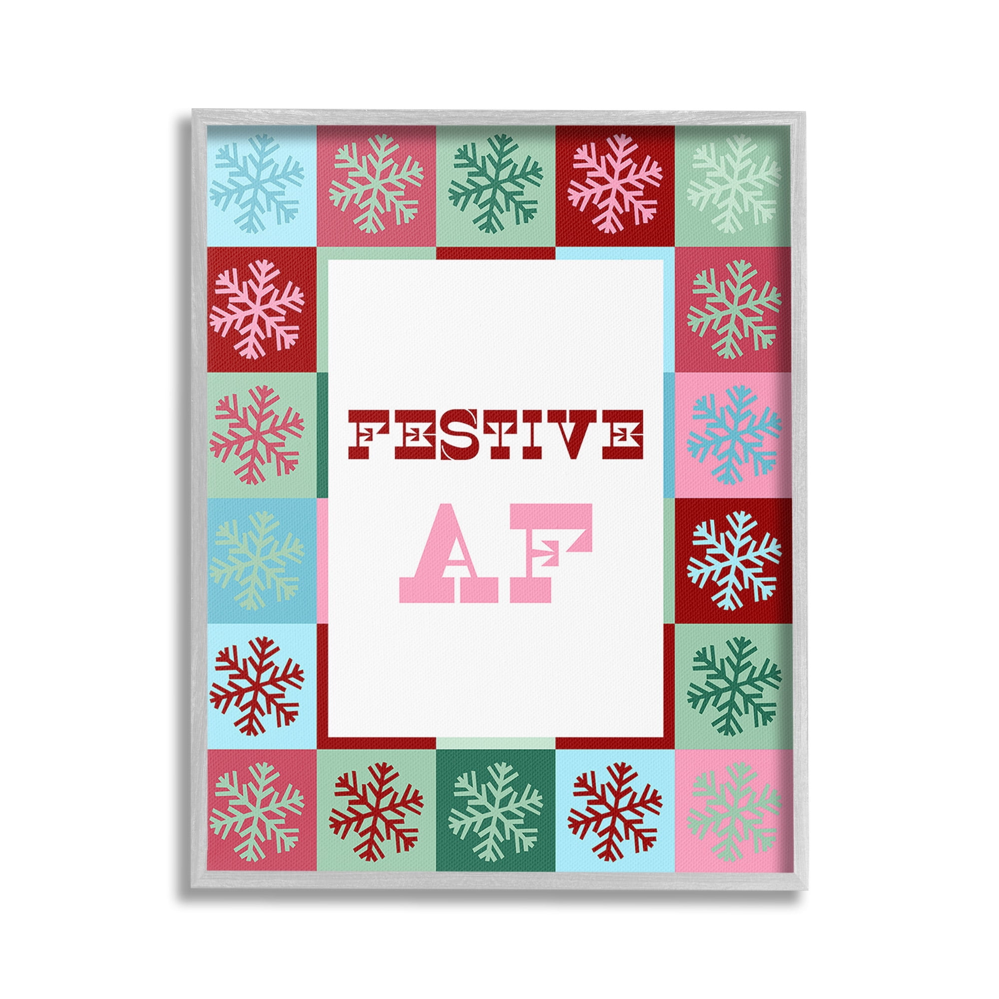 Stupell Industries Festive AF with Snowflakes Holiday Painting Gray Framed Art Print Wall Art, 24 x 30