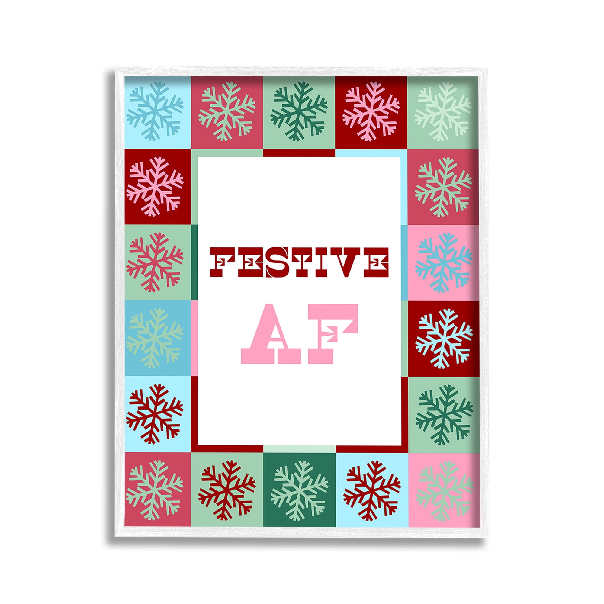 Stupell Industries Festive AF with Snowflakes Holiday Painting White Framed Art Print Wall Art, 11 x 14