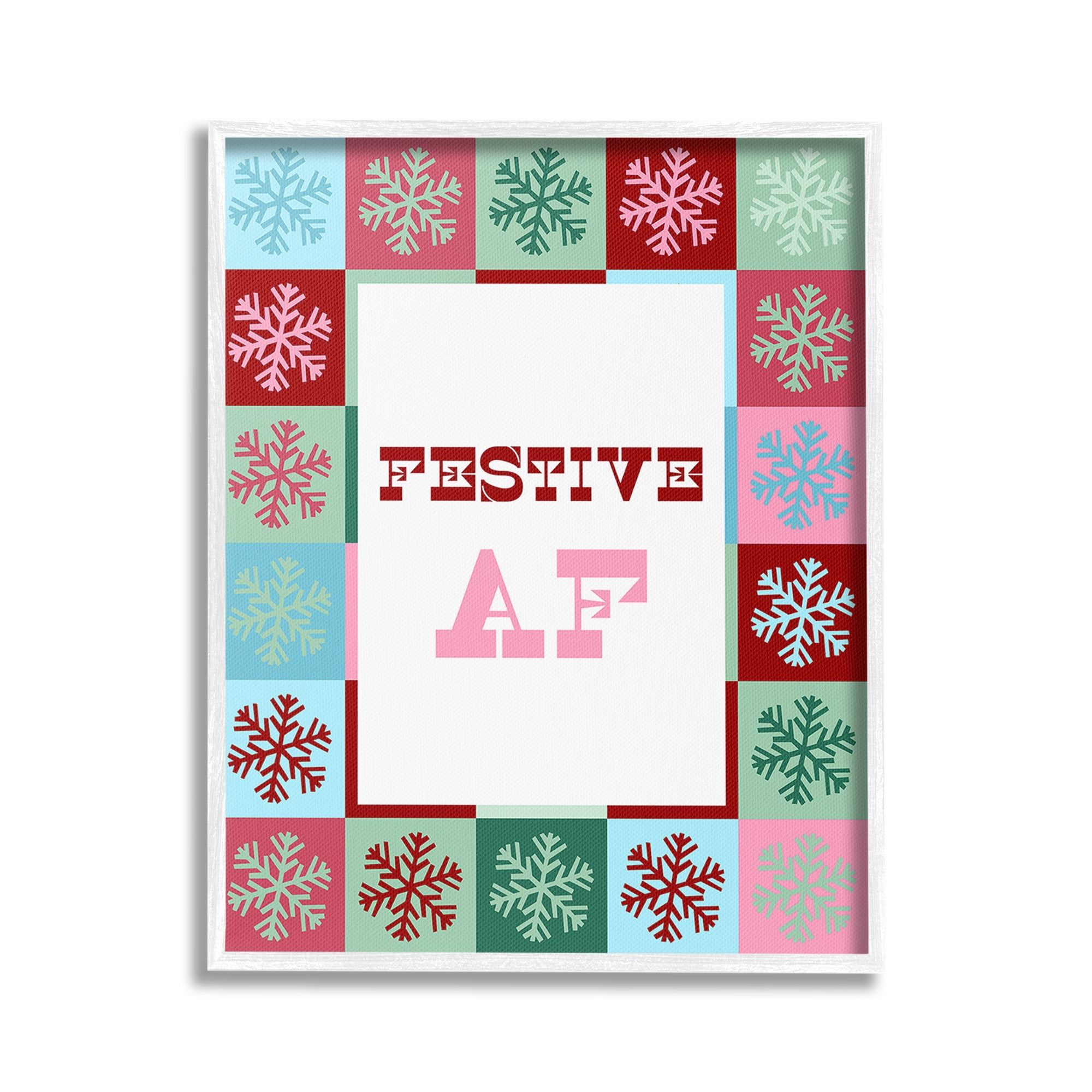 Stupell Industries Festive AF with Snowflakes Holiday Painting White Framed Art Print Wall Art, 24 x 30