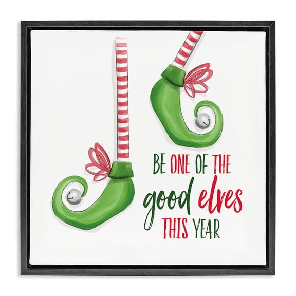 Stupell Industries Festive Be A Good Elf Quotes and Sayings Painting Black Floater Framed Canvas Art Print Wall Art, 18 x 18