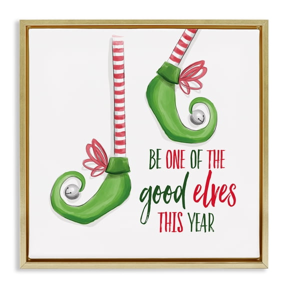 Stupell Industries Festive Be A Good Elf Quotes and Sayings Painting Gold Floater Framed Canvas Art Print Wall Art, 18 x 18