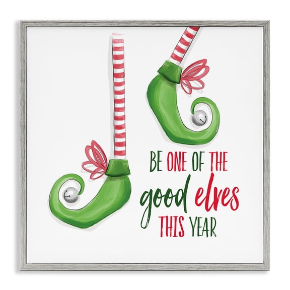 Stupell Industries Festive Be A Good Elf Quotes and Sayings Painting Gray Framed Art Print Wall Art, 17 x 17