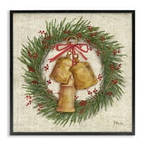 Stupell Industries Festive Bells Wreath Holiday Painting Black Framed Art Print Wall Art, 12 x 12