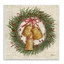 Stupell Industries Festive Bells Wreath Holiday Painting Unframed Art Print Wall Art, 12 x 12