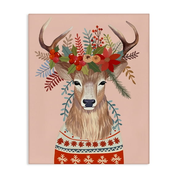 Stupell Industries Festive Berries Reindeer Canvas Wall Art design by Mia Charro, 20 x 16